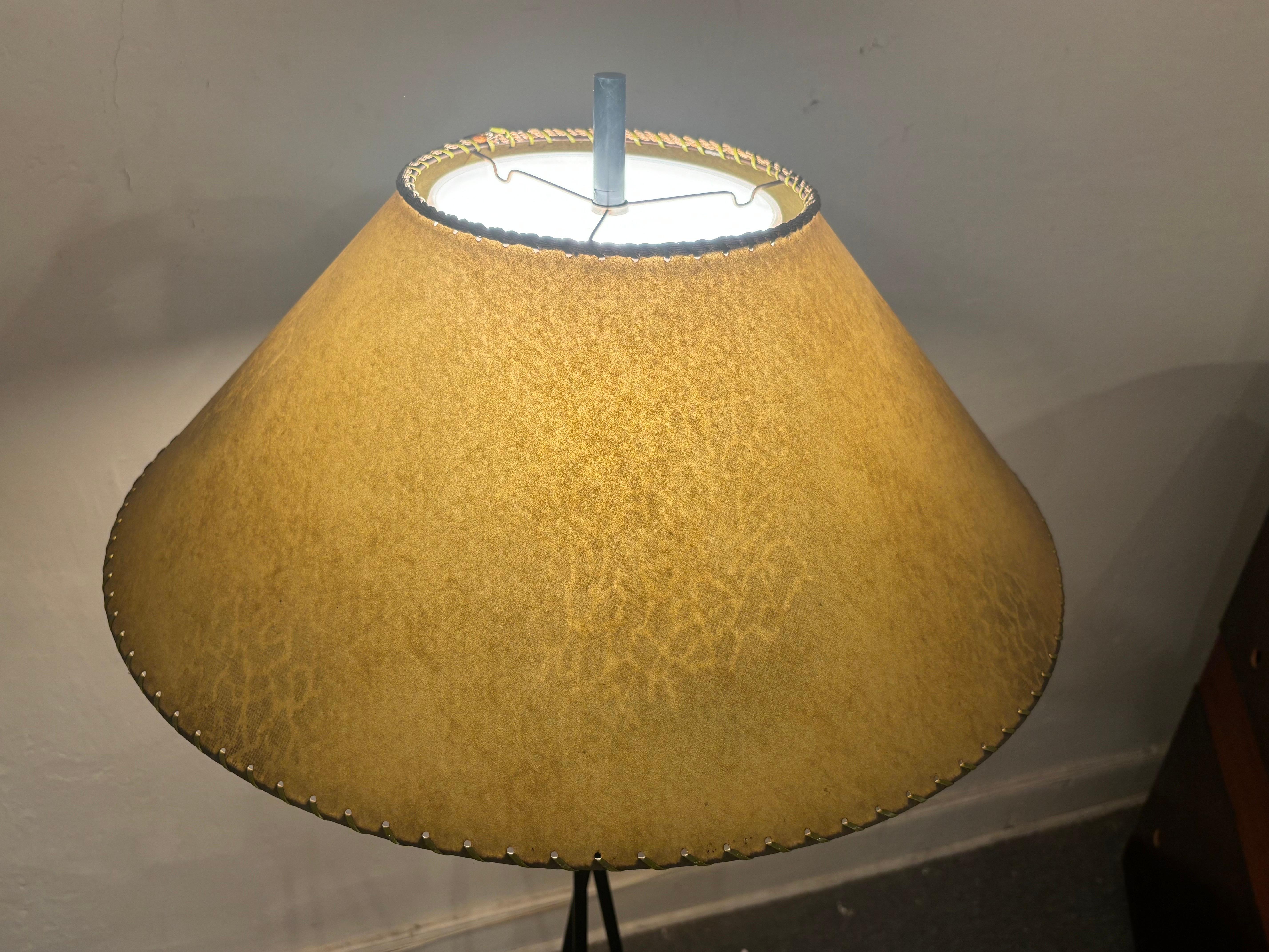 Tripod Floor Lamp with Brass Ring In Good Condition For Sale In Philadelphia, PA