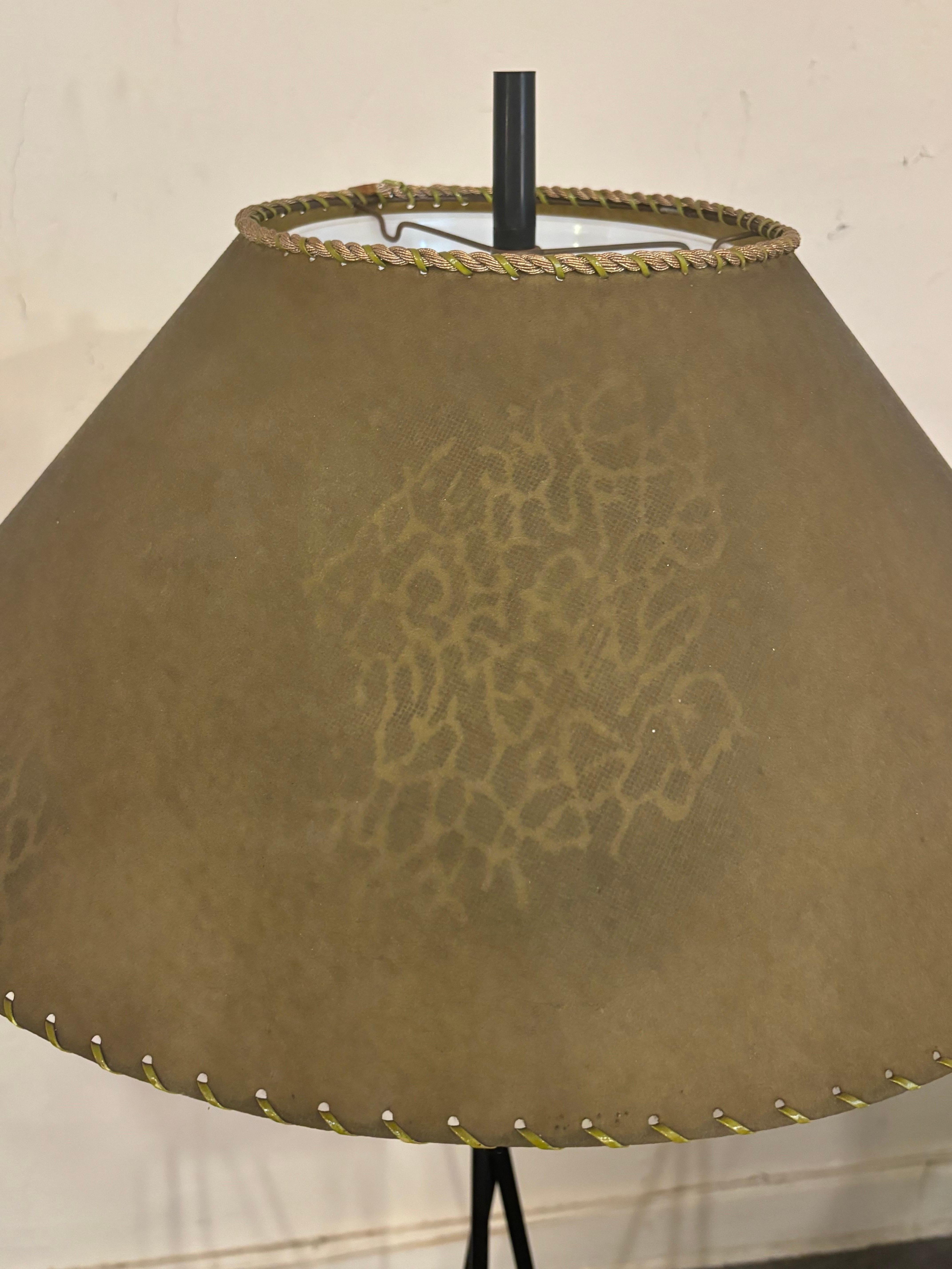 Mid-20th Century Tripod Floor Lamp with Brass Ring For Sale
