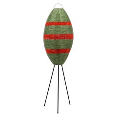 Tripod floor lamp with cocoon shade wicker, 1950s