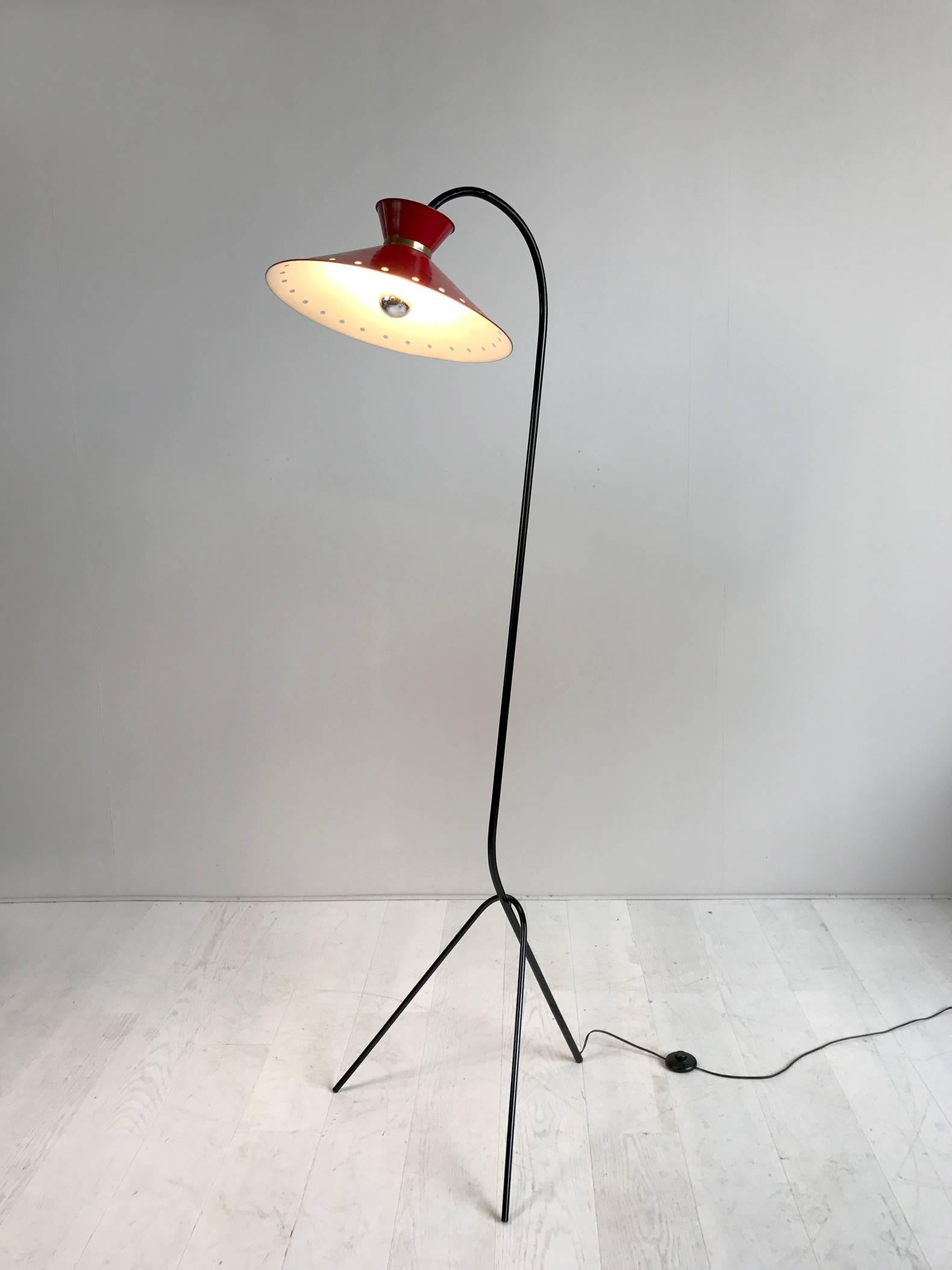 French Tripod Floor Lamp with Diabolo Lampshade, France, 1950