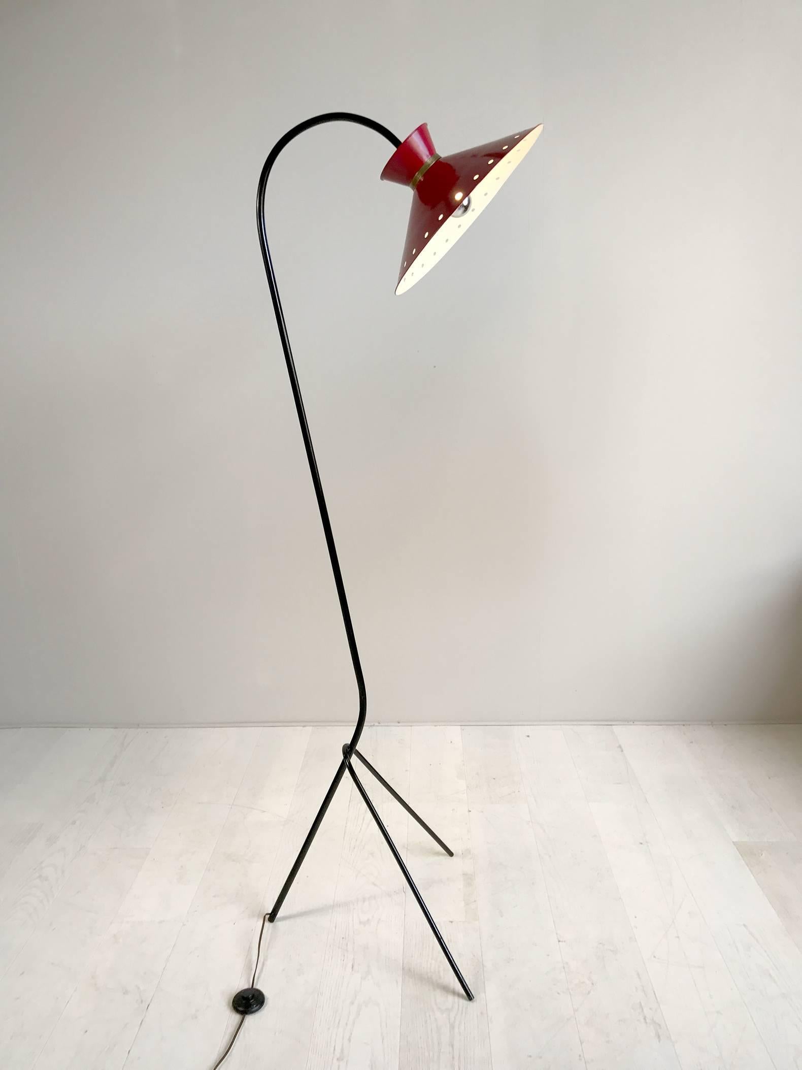 Metal Tripod Floor Lamp with Diabolo Lampshade, France, 1950