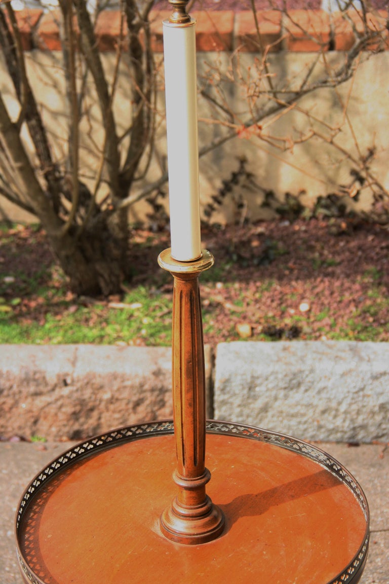 Tripod Floor Lamp with Integrated Table with Brass rail For Sale at