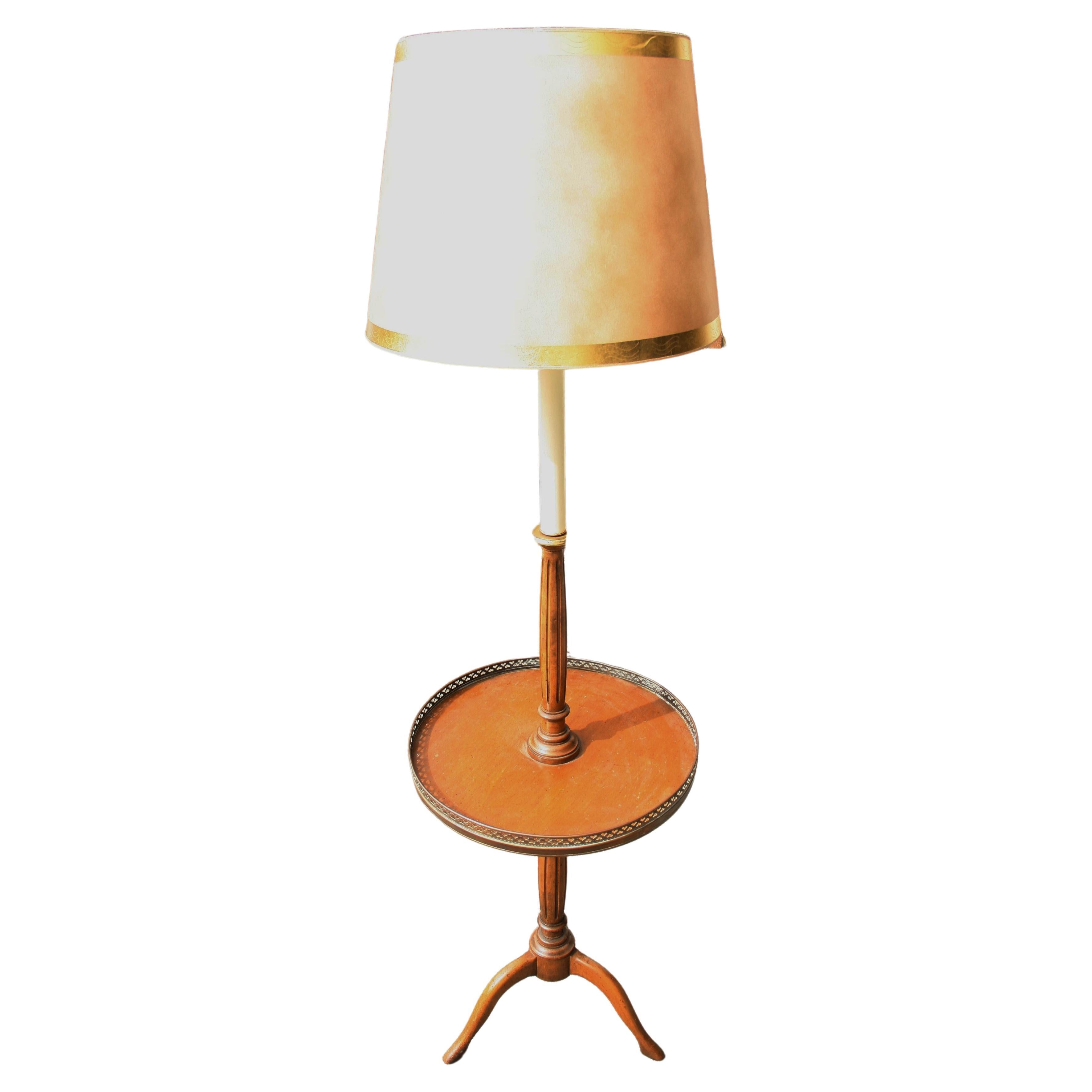 Tripod Floor Lamp with Integrated Table with Brass rail For Sale