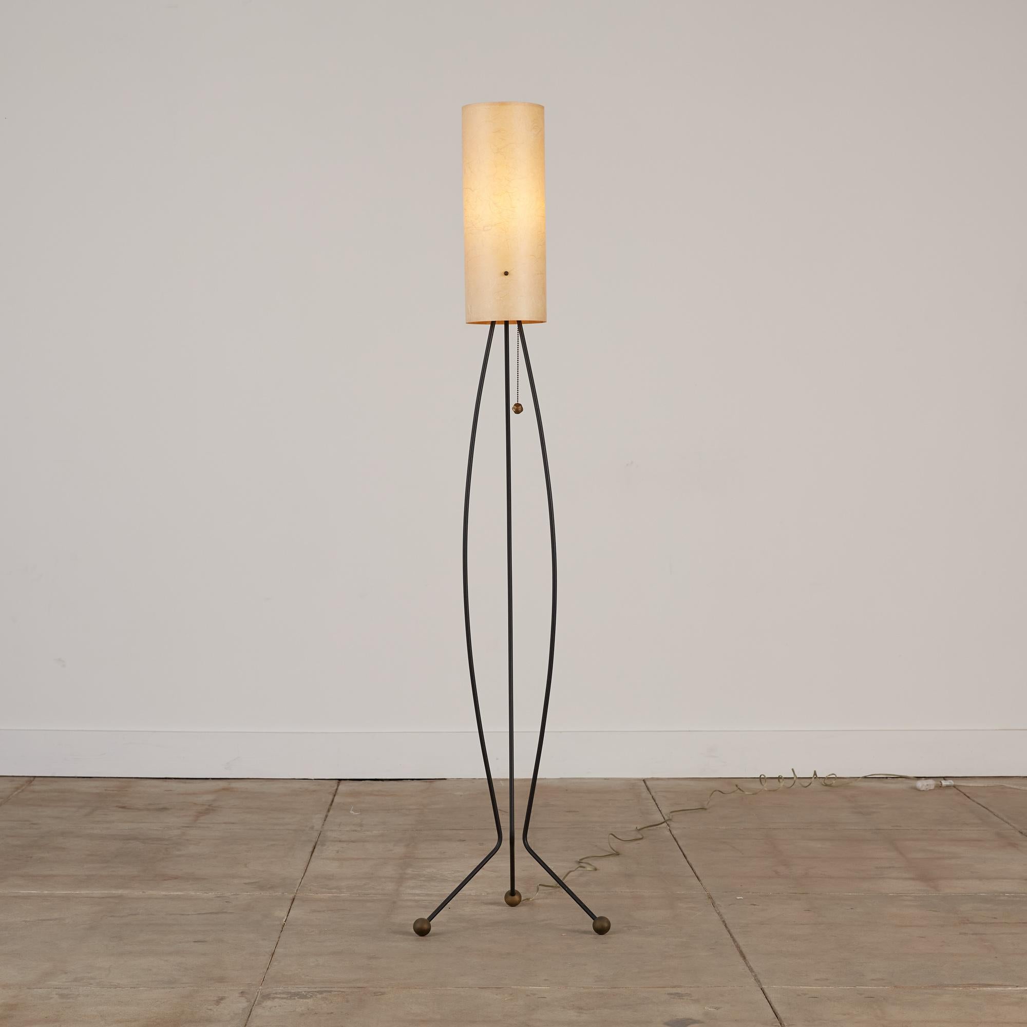 Mid-Century Modern Tripod Floor Lamp with Paper Shade