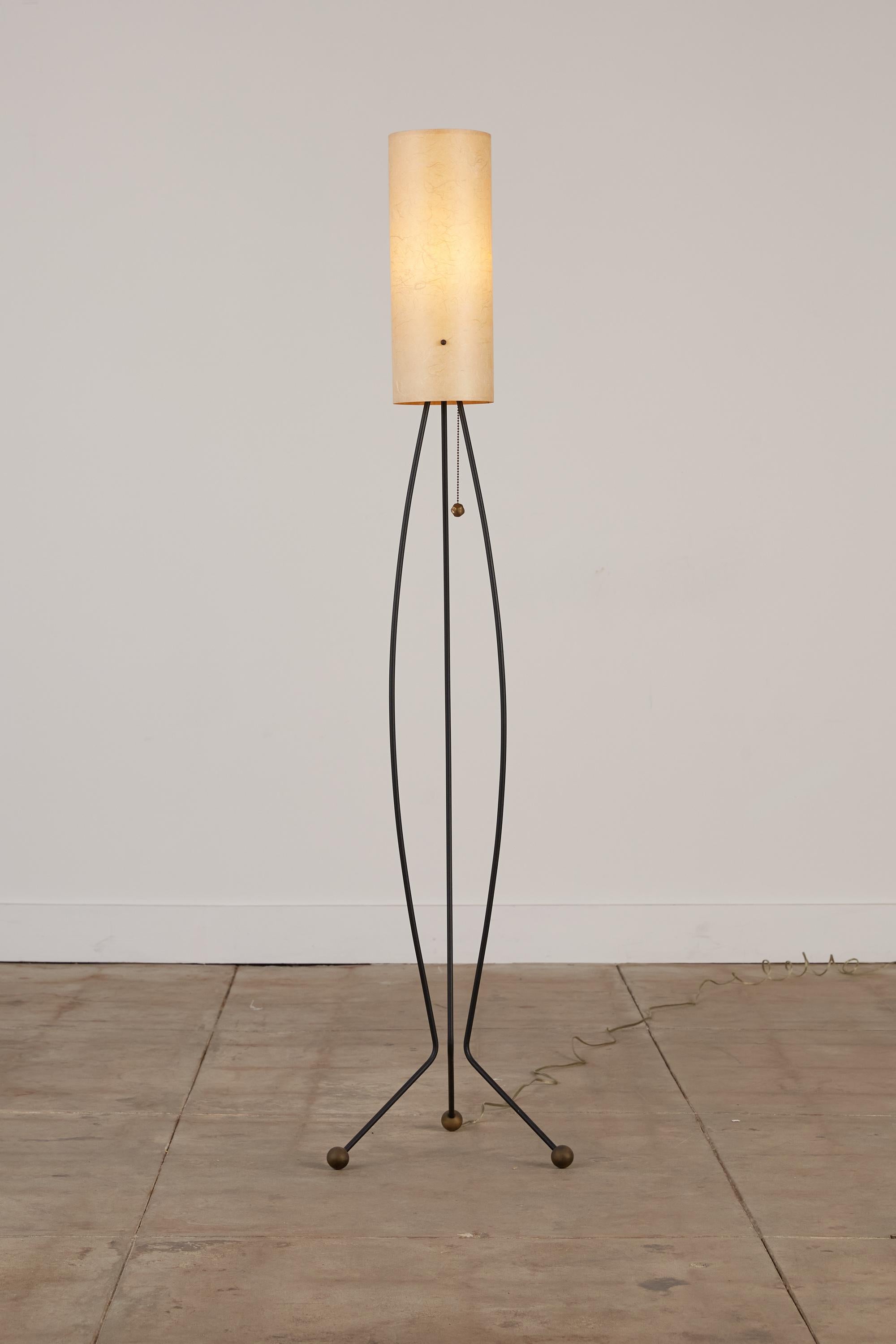 Tripod Floor Lamp with Paper Shade In Good Condition In Los Angeles, CA