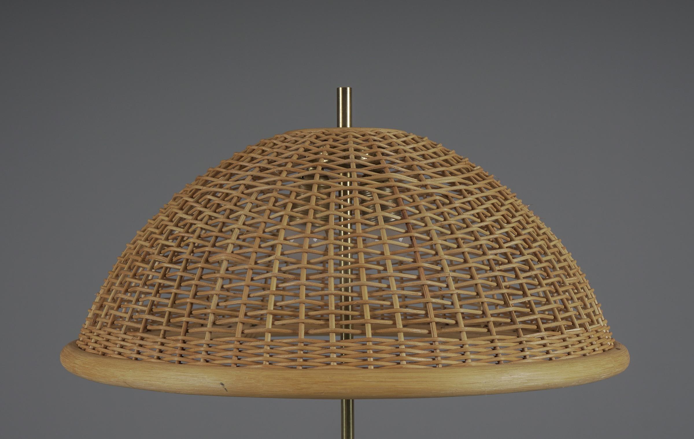 Tripod Floor Lamp with Rattan Shade, 1950s Italy For Sale 1