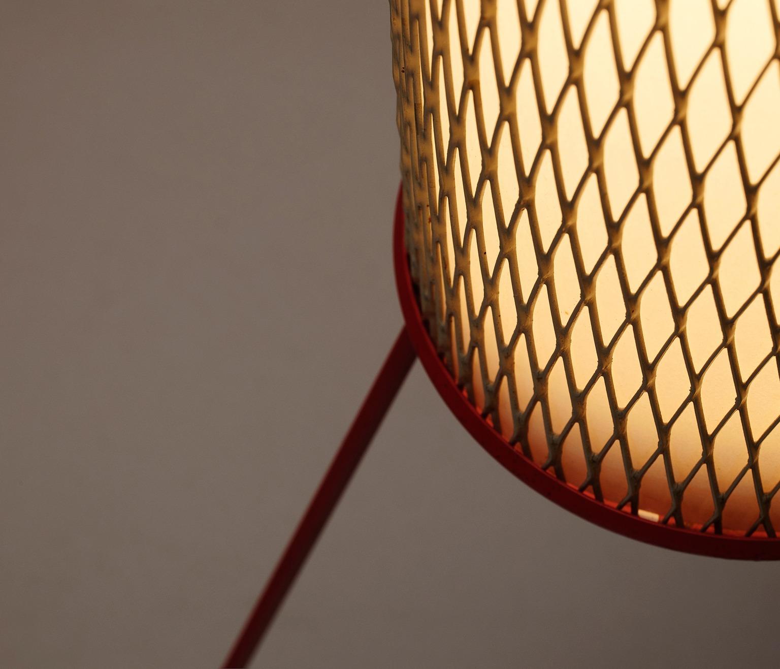 Mid-Century Modern Tripod Floor Lamp with Red Laquered Metal