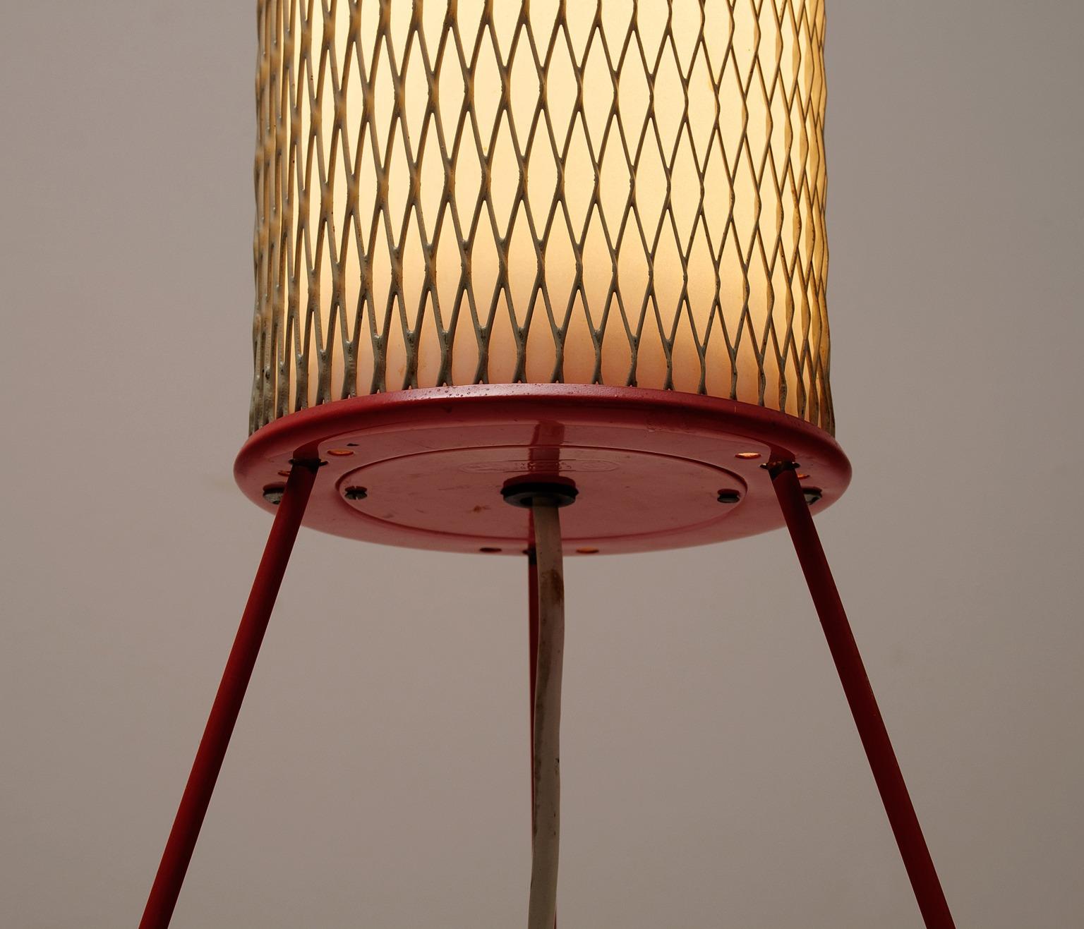 European Tripod Floor Lamp with Red Laquered Metal