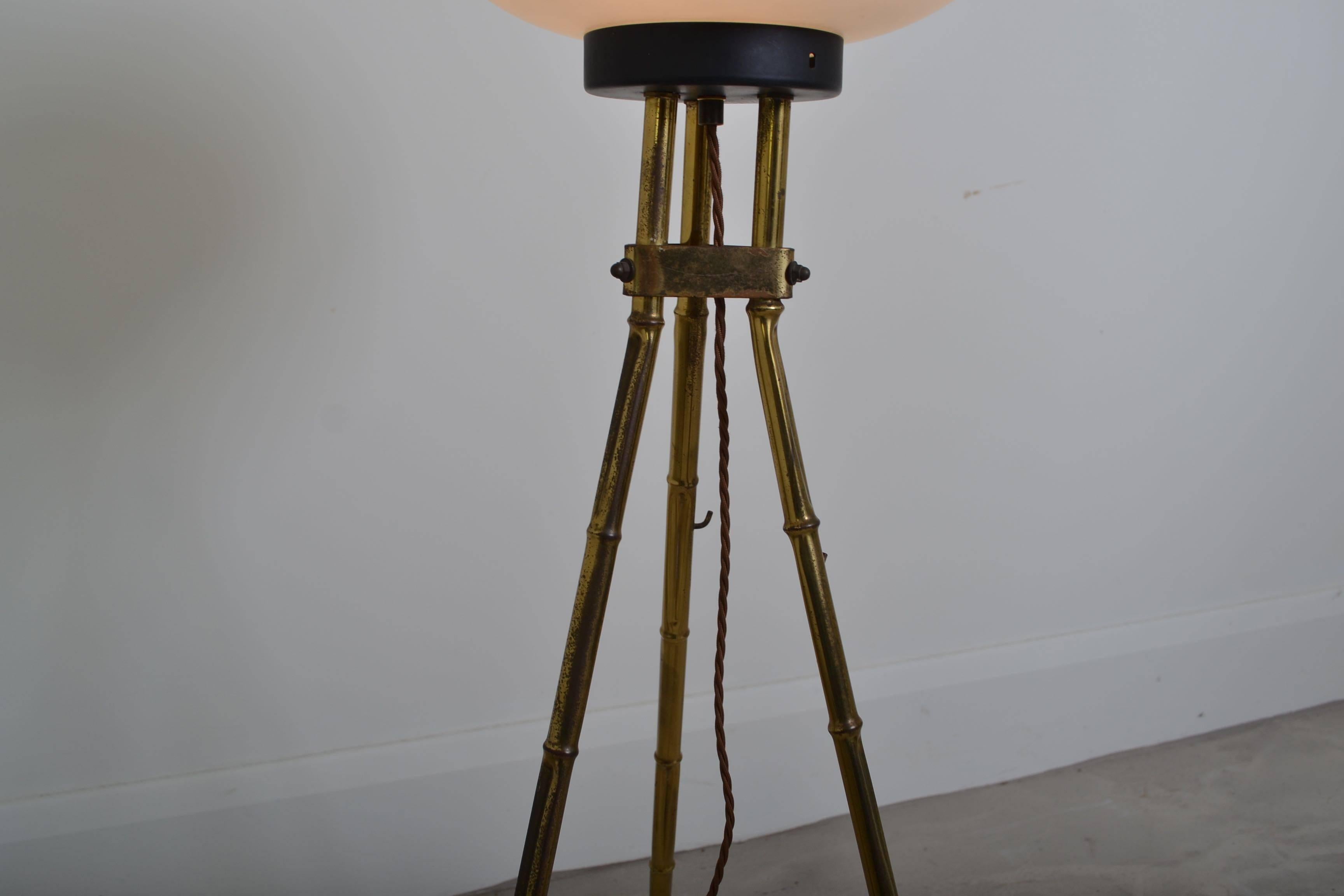 Mid-Century Modern Tripod Floor Lamp with White Glass Shade, Italy, 1970