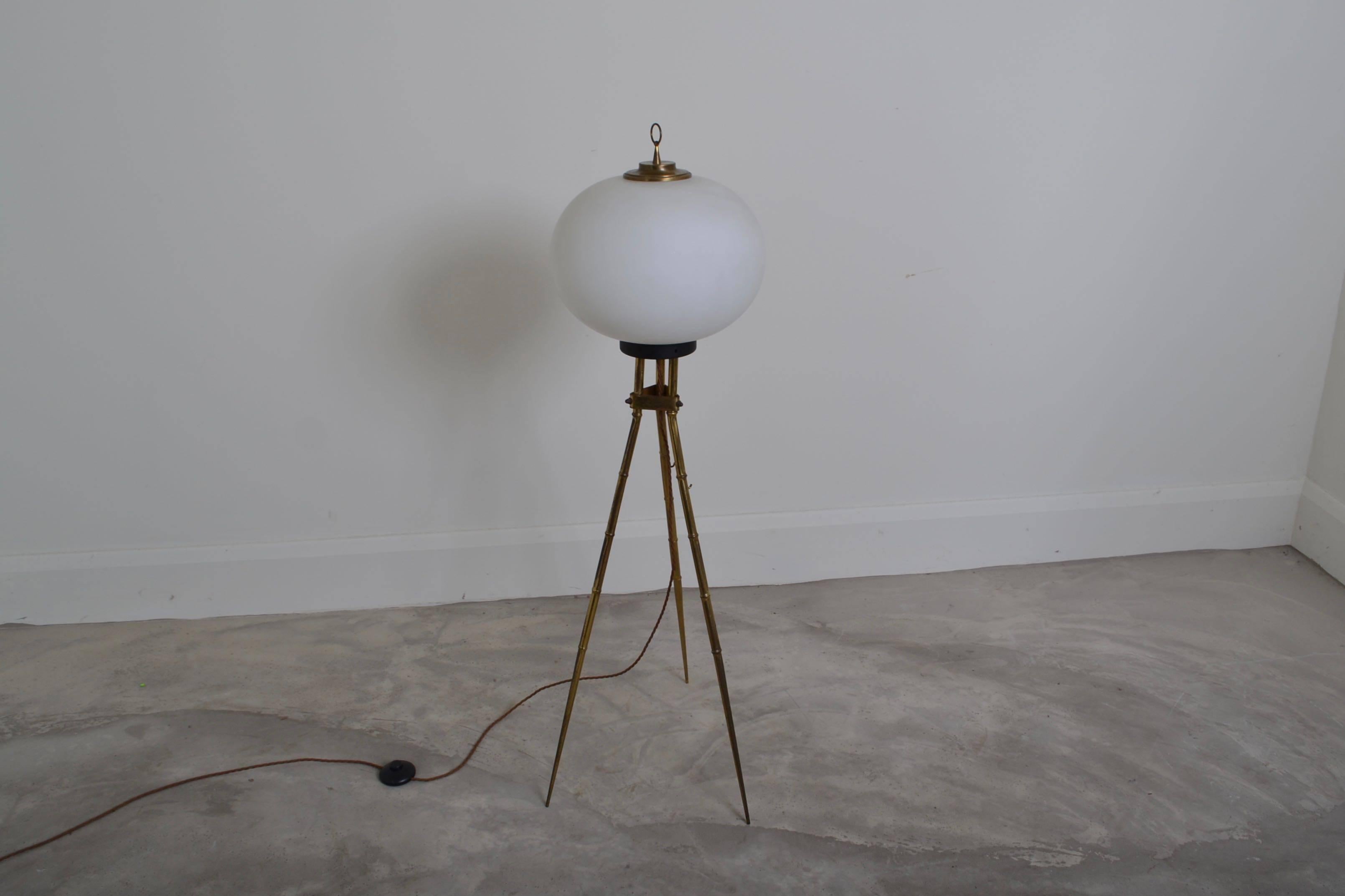 Tripod Floor Lamp with White Glass Shade, Italy, 1970 In Good Condition In Wargrave, Berkshire