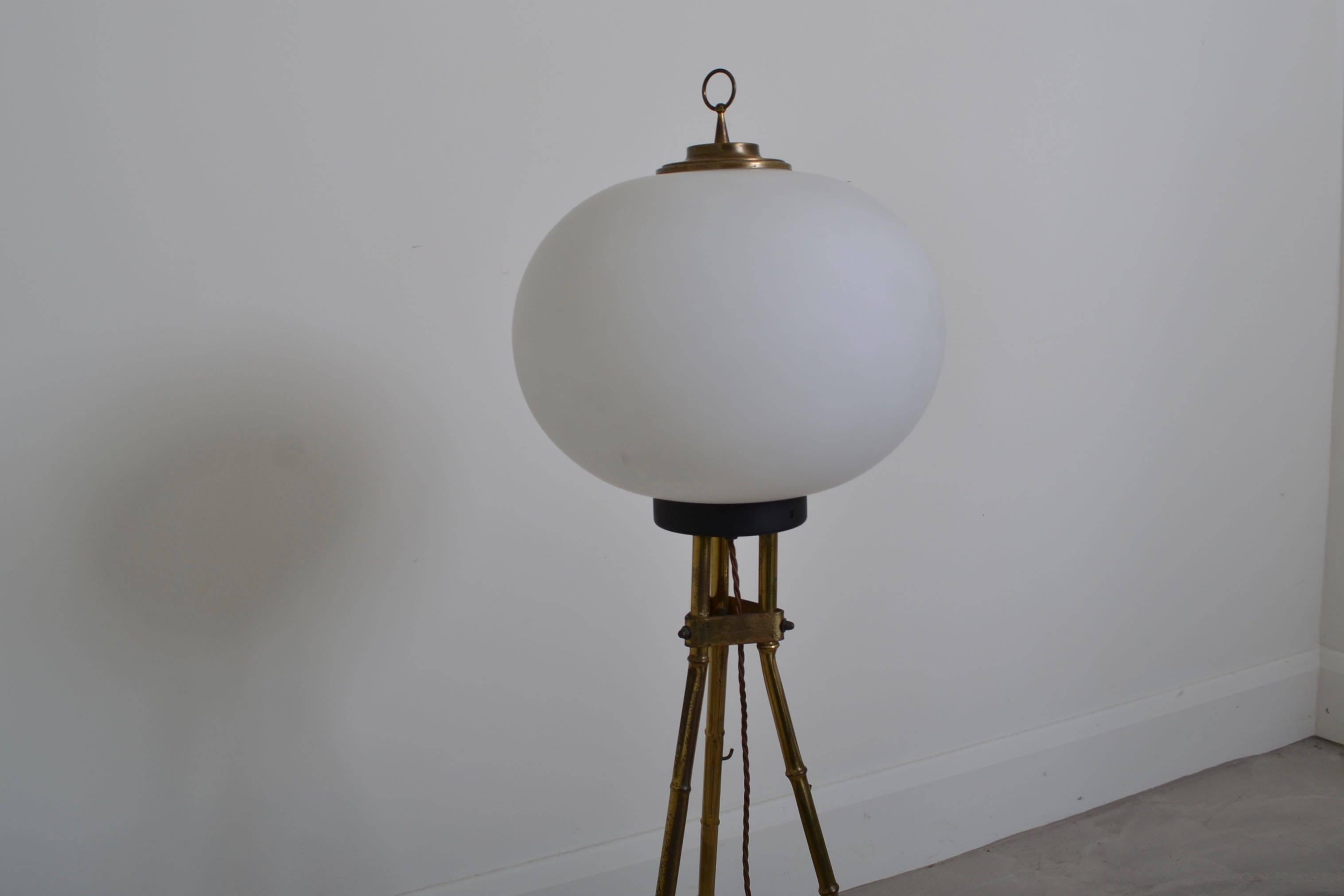 Mid-20th Century Tripod Floor Lamp with White Glass Shade, Italy, 1970