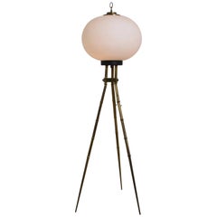 Tripod Floor Lamp with White Glass Shade, Italy, 1970