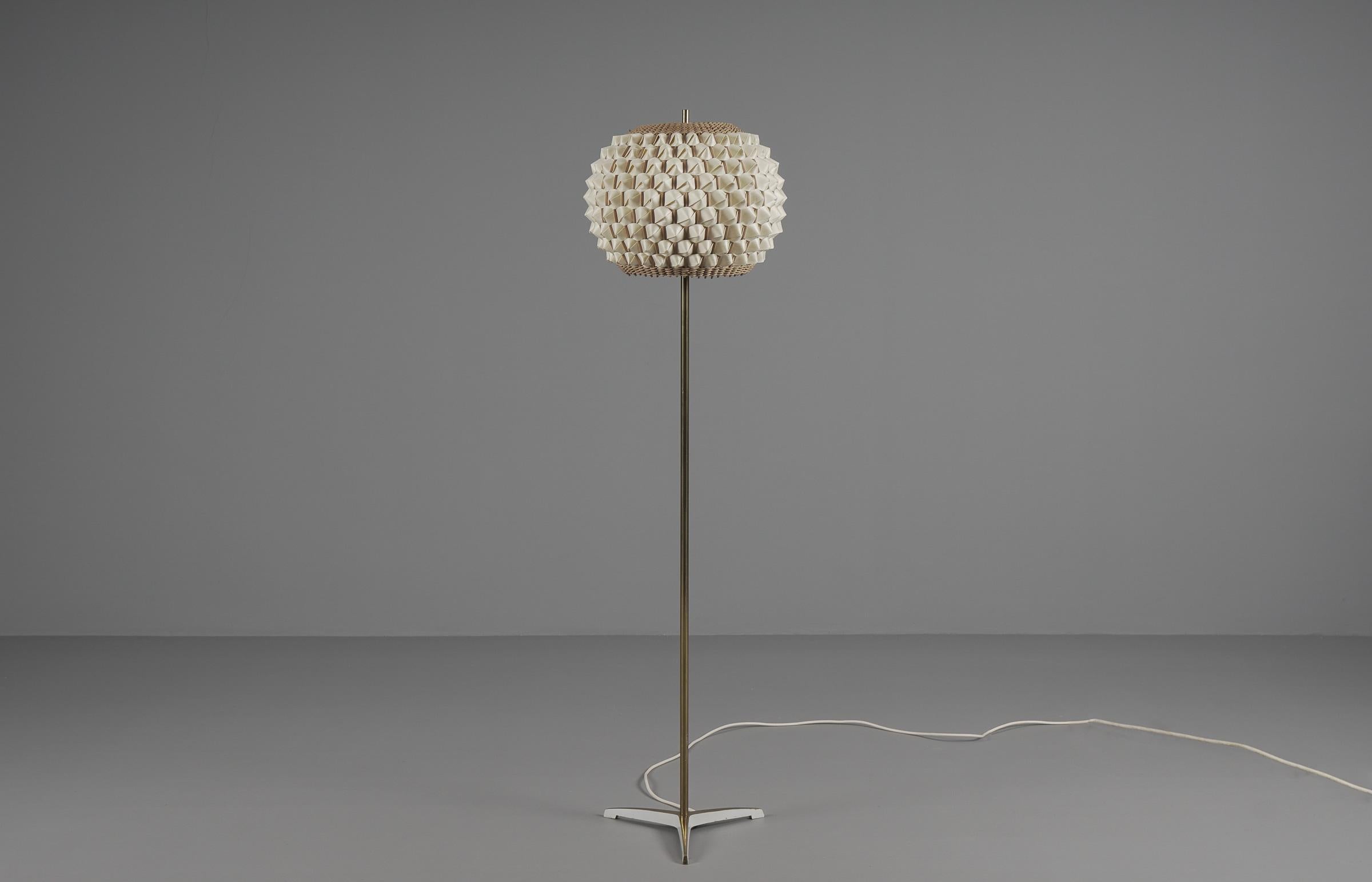 Scandinavian Tripod Floor Lamp with Wicker Lamp Shade, 1950s Italy For Sale