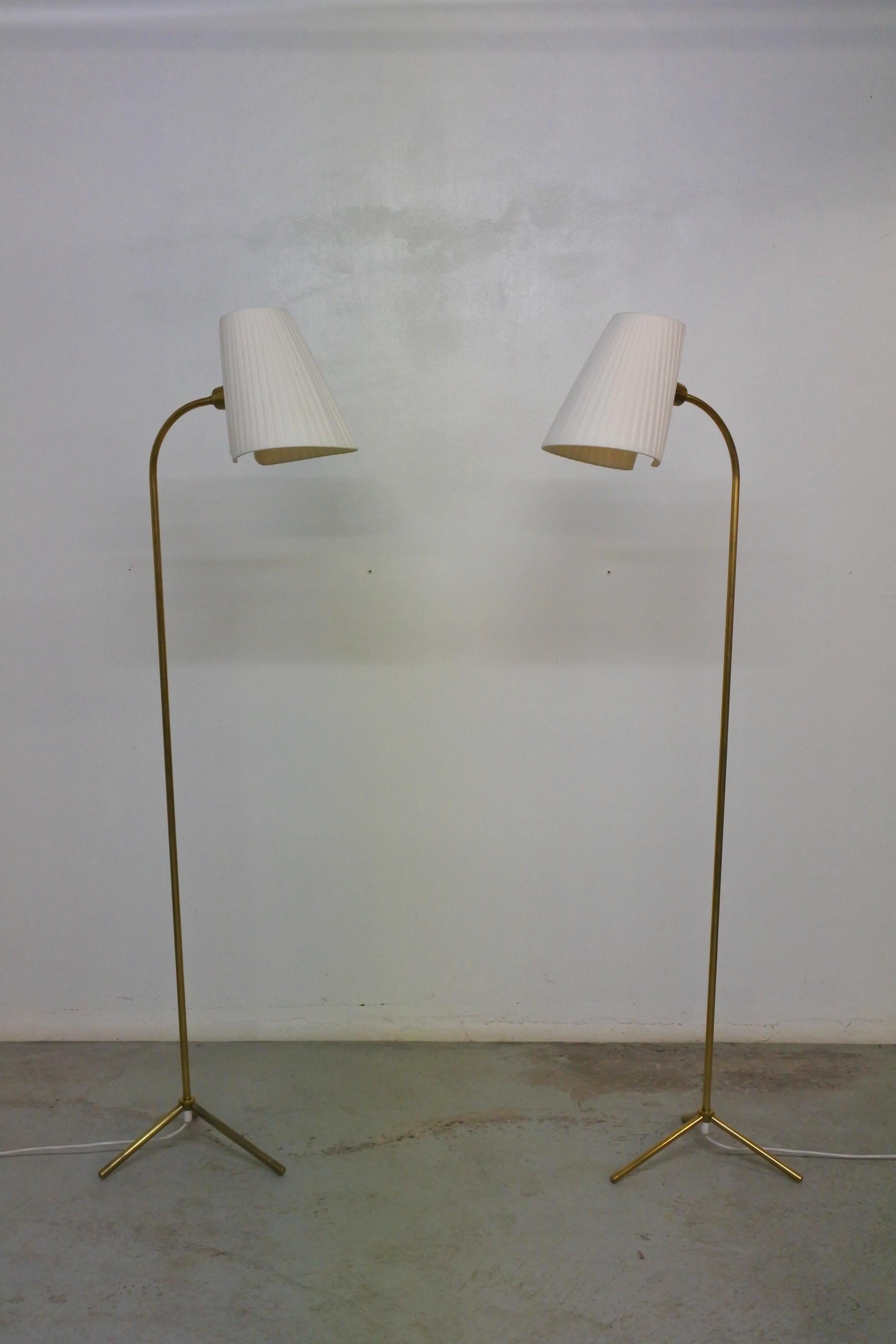 Mid-Century Modern Tripod Floor Lamps in Brass by Lisa Johansson-Pape & Orno, Finland 1950s For Sale