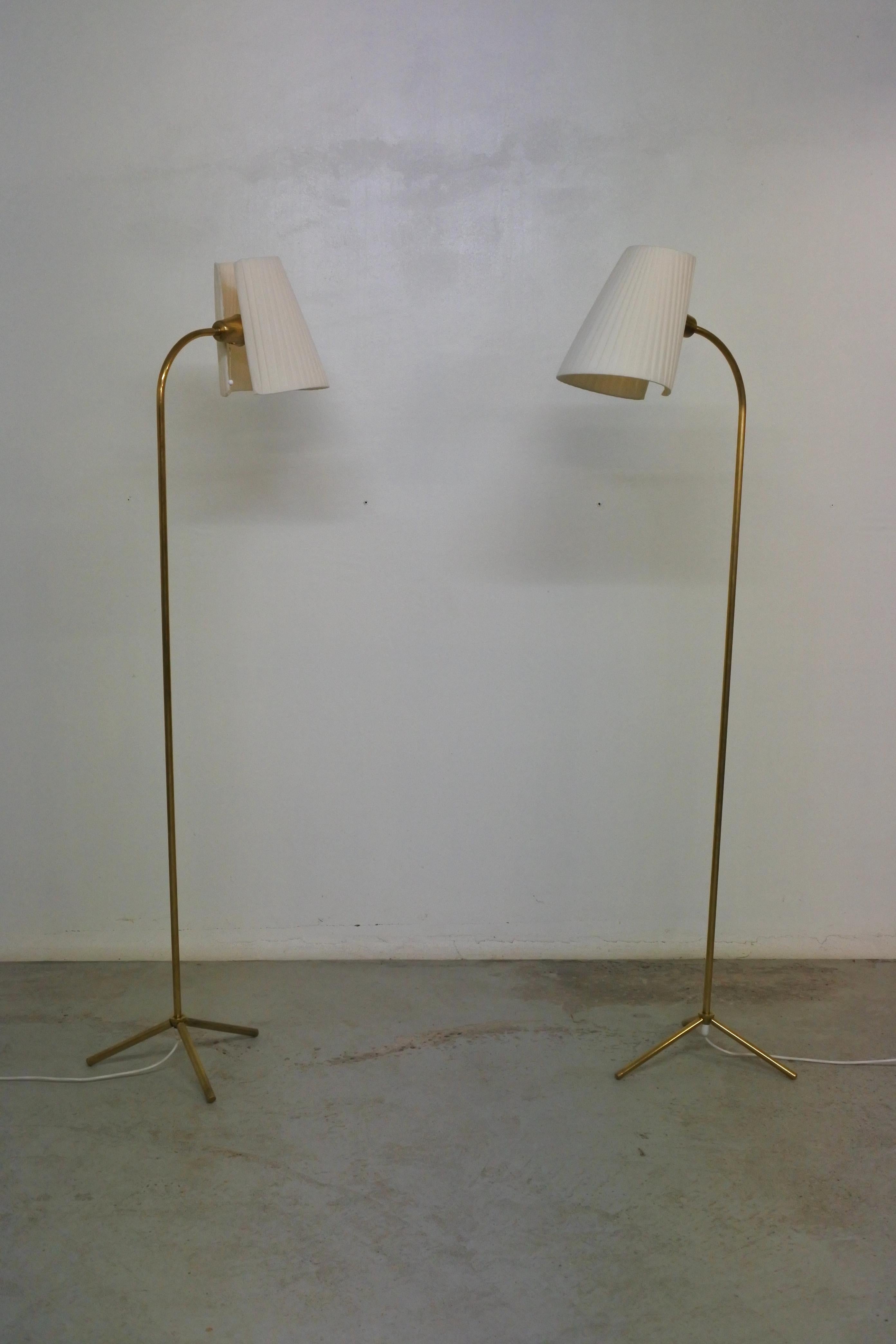 Finnish Tripod Floor Lamps in Brass by Lisa Johansson-Pape & Orno, Finland 1950s For Sale