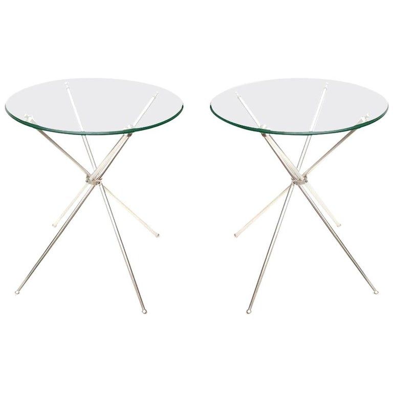 Tripod Folding Silver Plate And Glass Side Or Drink Tables Vintage For Sale At 1stdibs