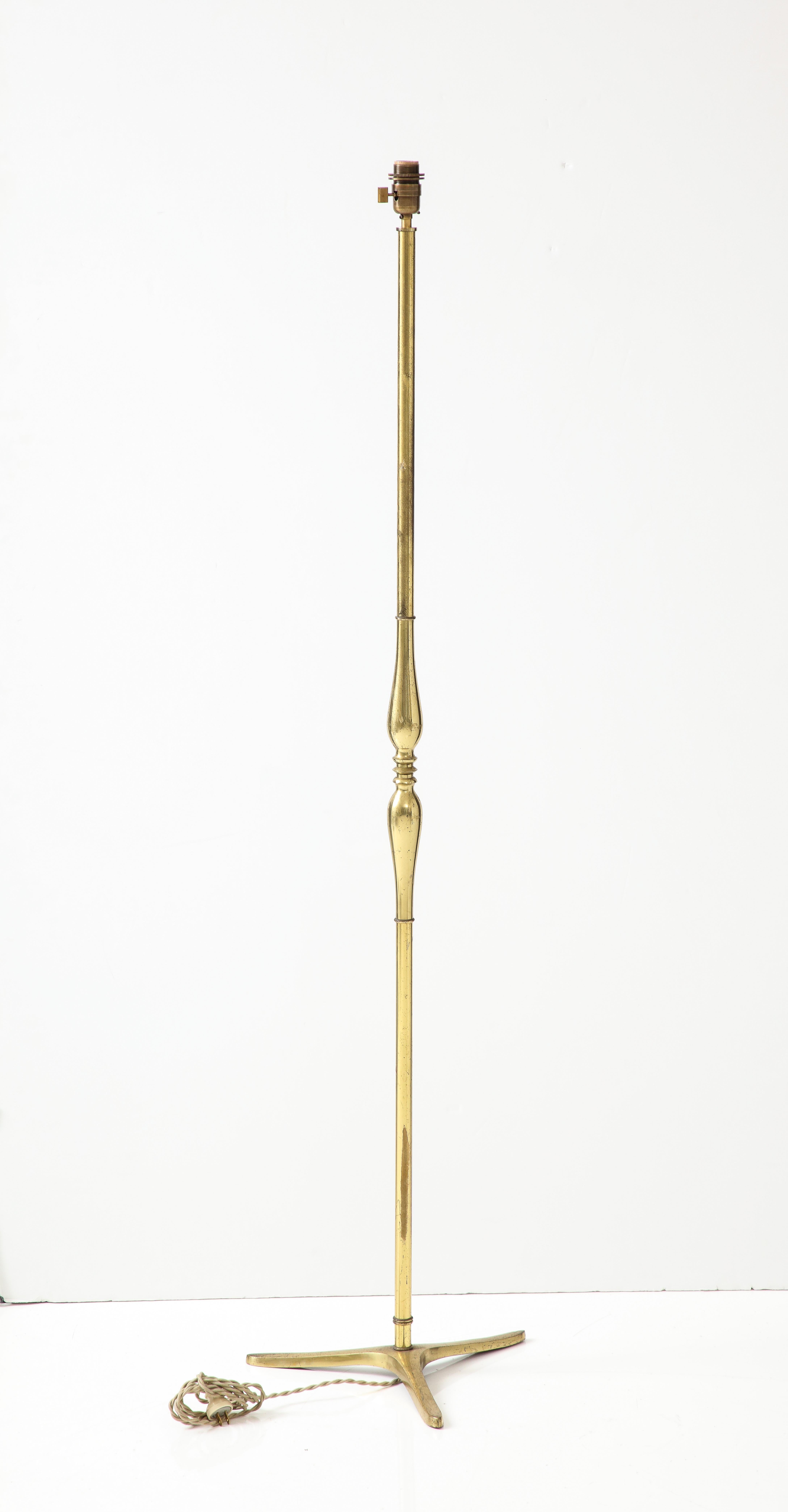 Italian Tripod Gilt Bronze Floor Lamp Att. Riccardo Scarpa - Italy 1950s For Sale