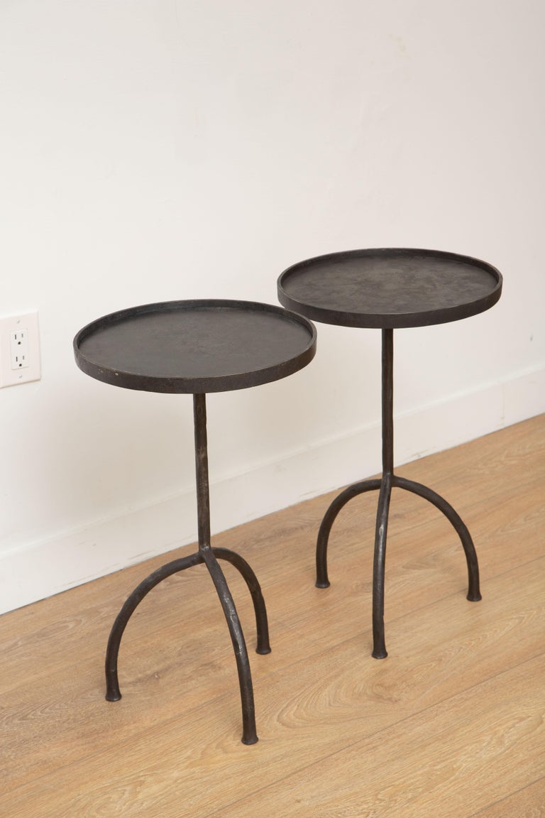 Organic Modern Tripod Hand Forged Side or Drinks Tables, in Stock For Sale