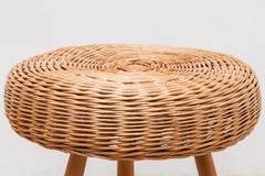 Tripod Large Wicker Stool by Tony Paul, Tapered Legs, 1960s