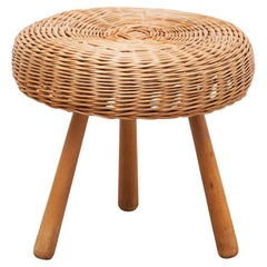 Used Tripod Large Wicker Stool by Tony Paul, Tapered Legs, 1960s