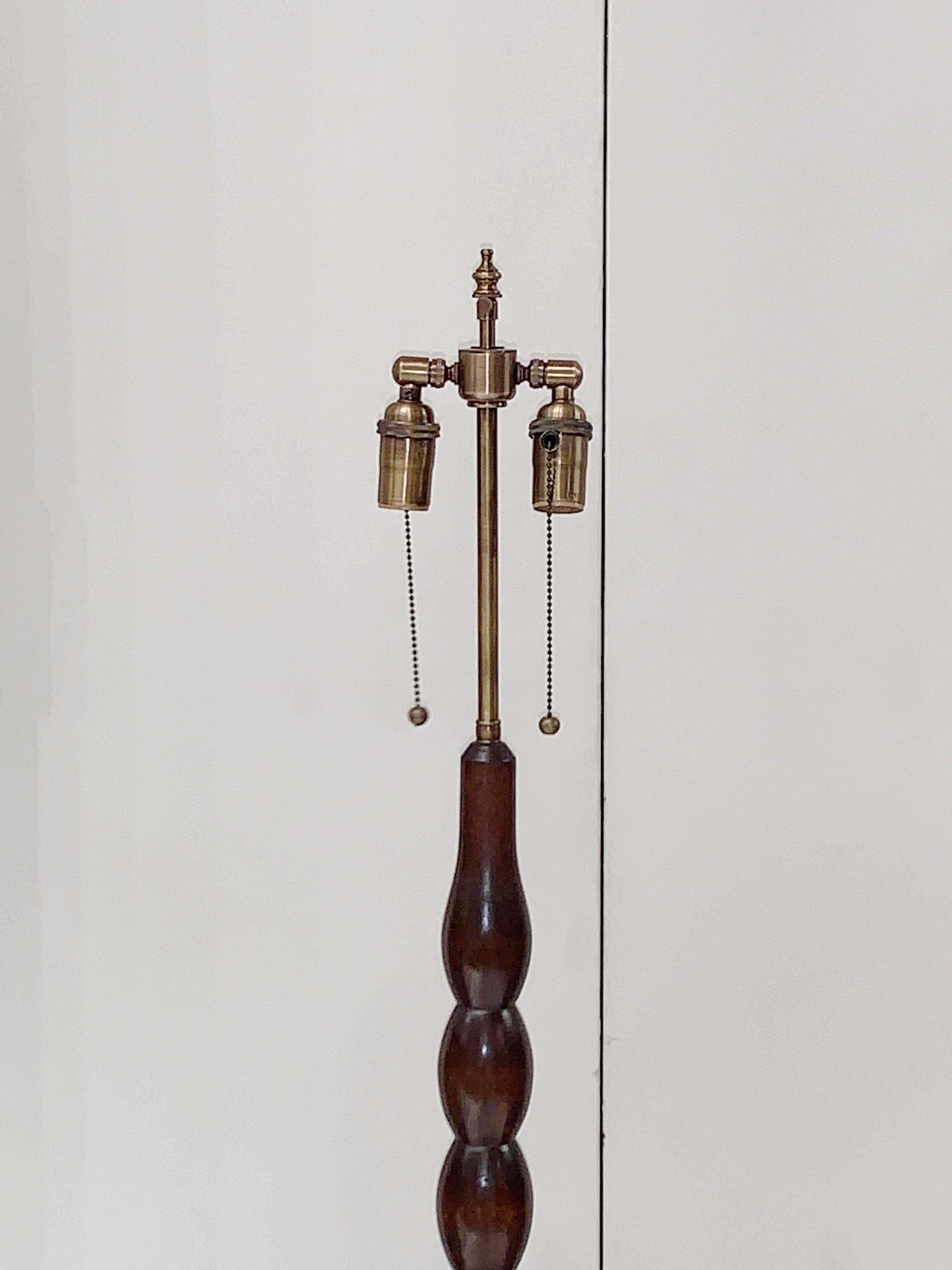 Stained Tripod Leg Bobbin Floor Lamp with a Table, England, 1930s
