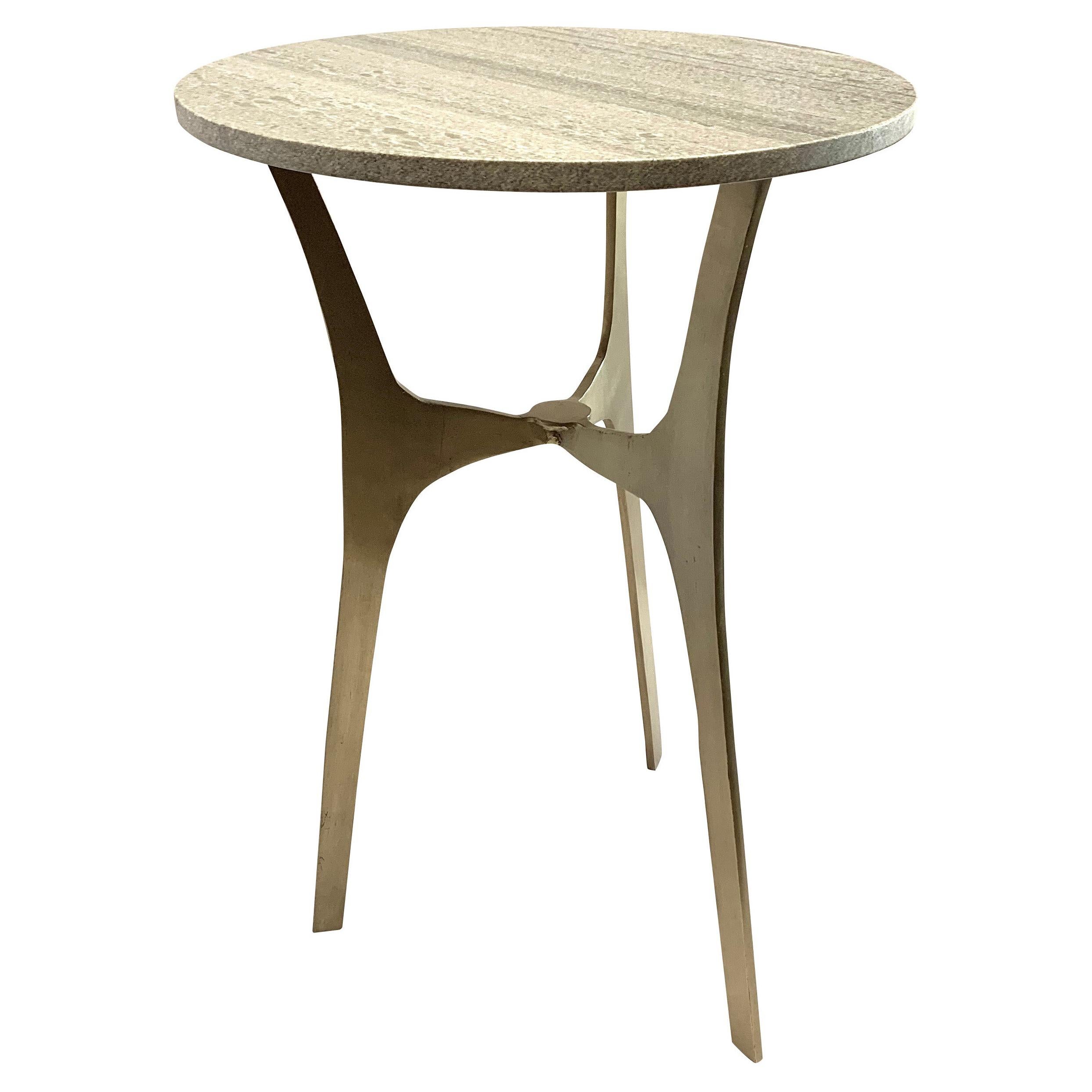 Grey Striped Round Marble Top, Tripod Leg Cocktail Table, China, Contemporary