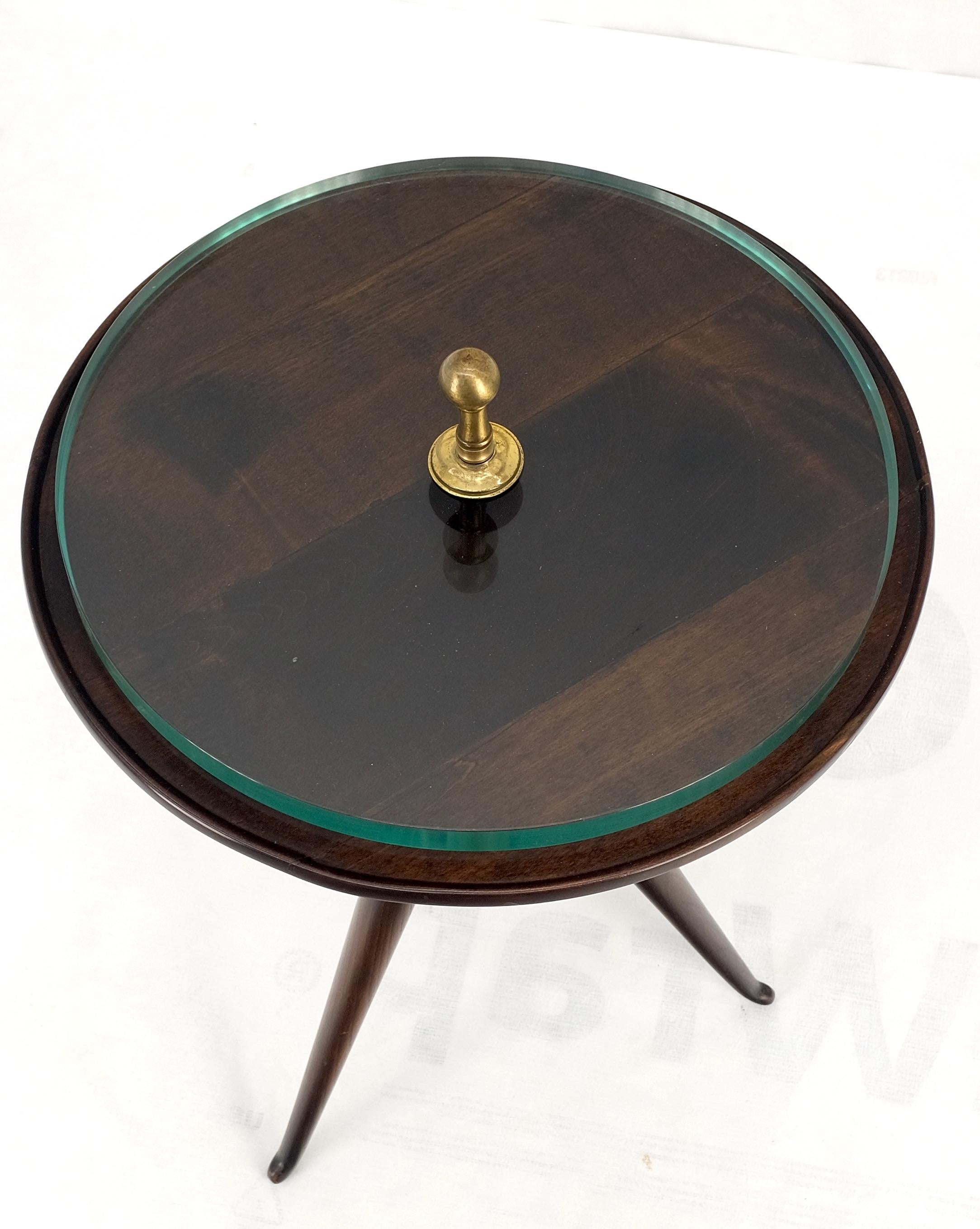 Tripod Legs Base Thick Glass Top Round Butler Serving Side End Table Stand MINT! For Sale 2
