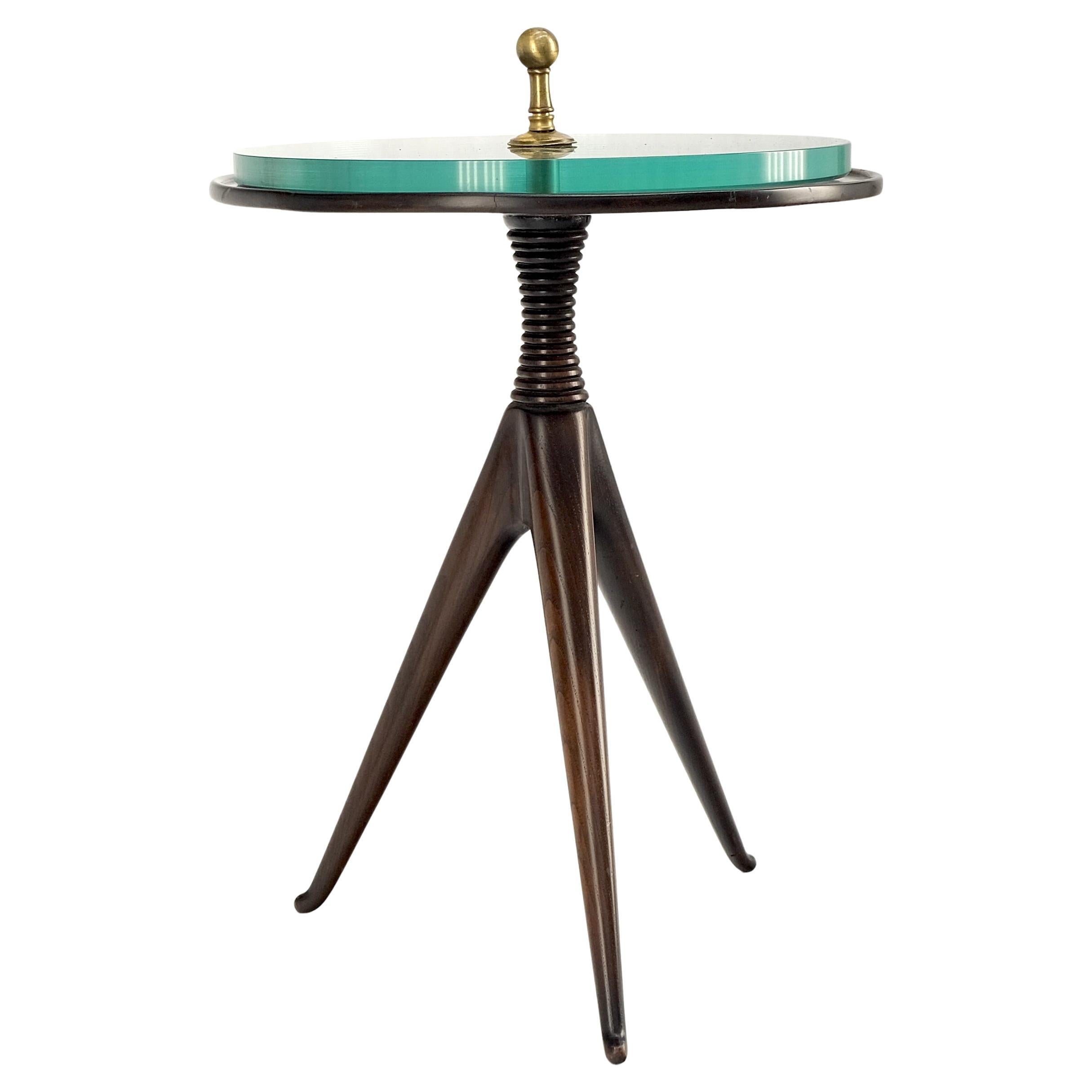 Unknown Tripod Legs Base Thick Glass Top Round Butler Serving Side End Table Stand MINT! For Sale