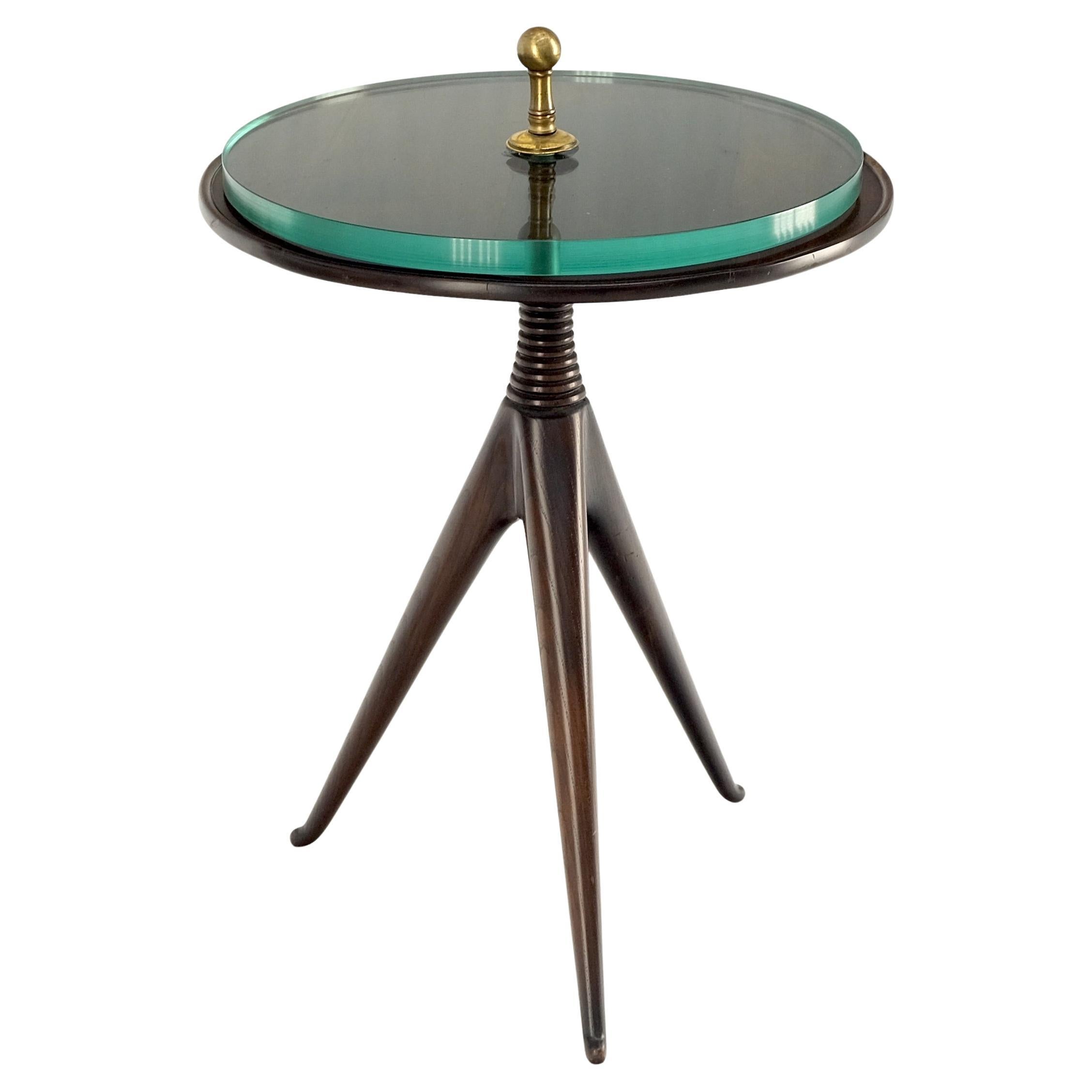 Tripod Legs Base Thick Glass Top Round Butler Serving Side End Table Stand MINT! For Sale