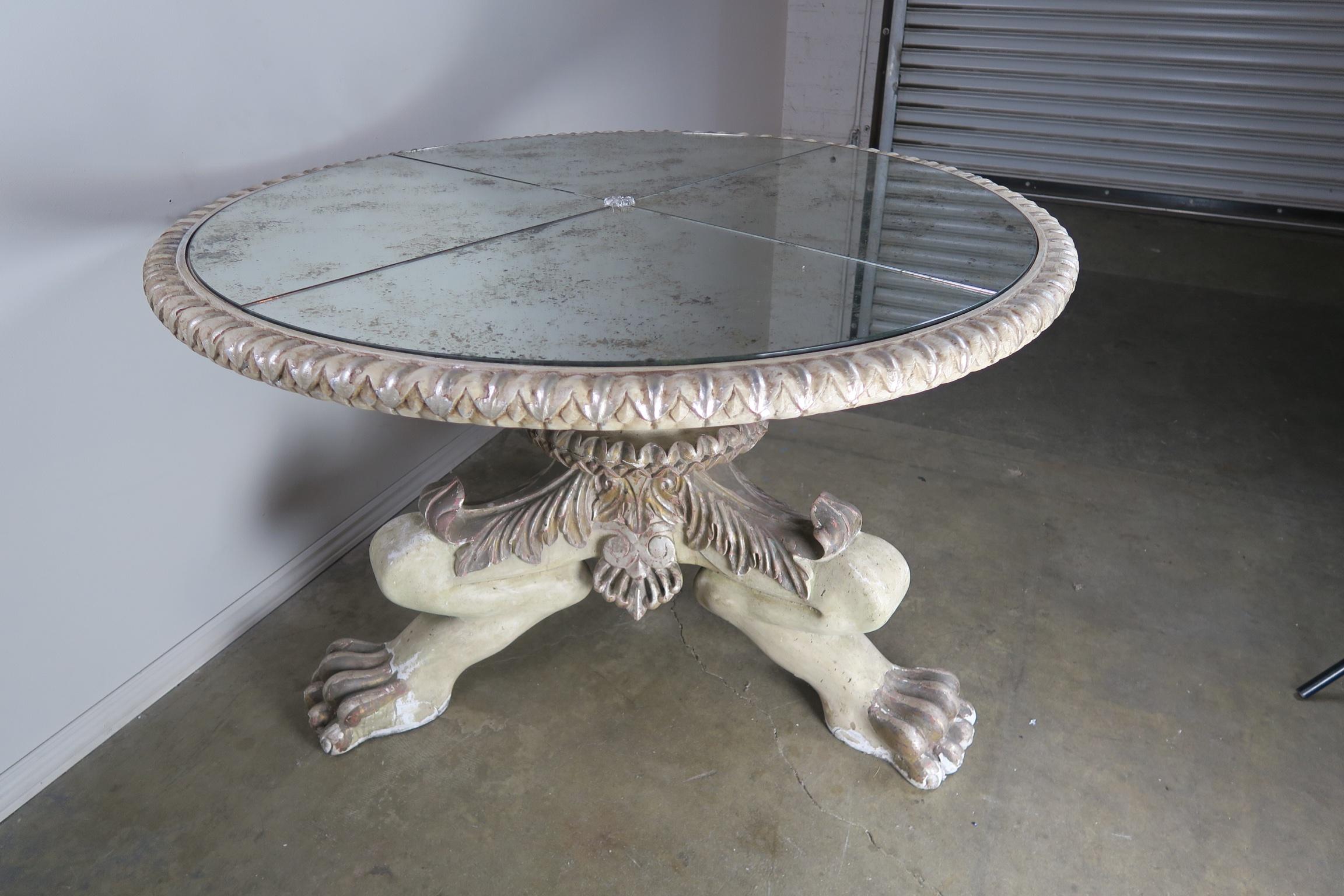 Baroque Tripod Lion Paw Table Base with Mirrored Top by MLA