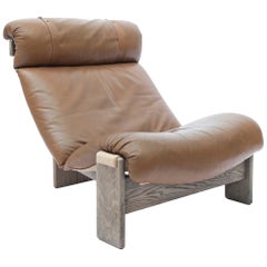 Tripod Lounge Chair in Oak, Leather and Canvas, 1970s