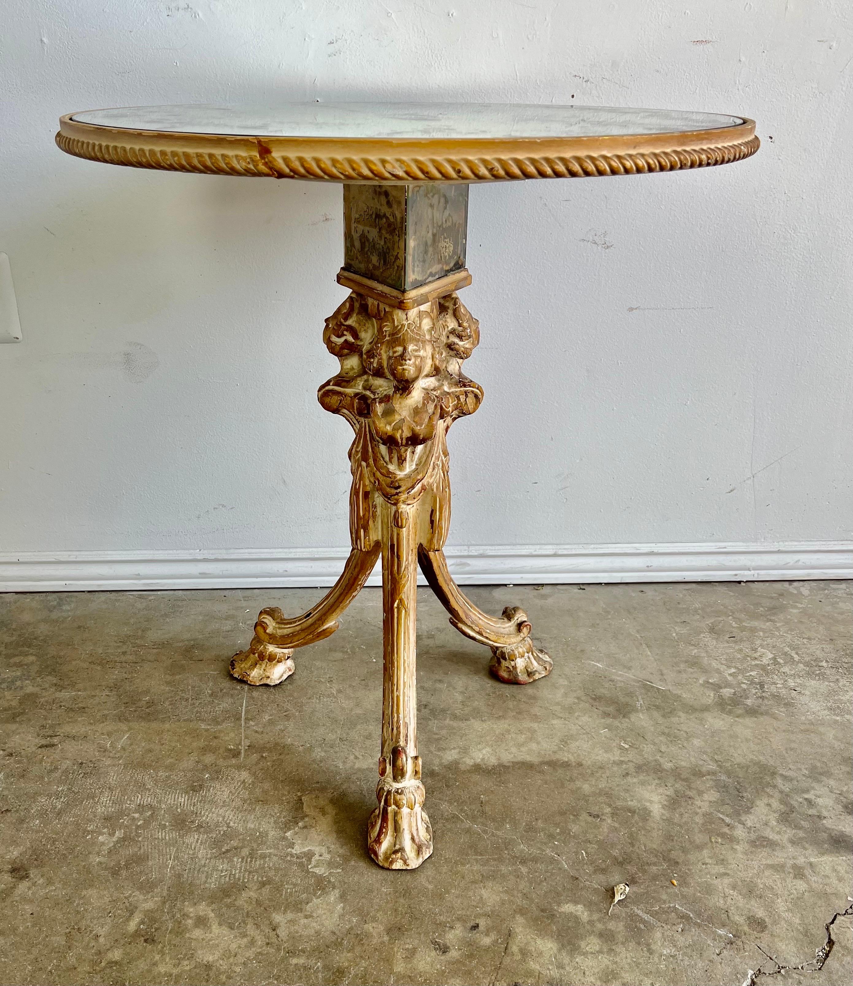 Baroque Tripod Mirror Top Table w/ Carved Cherubs 