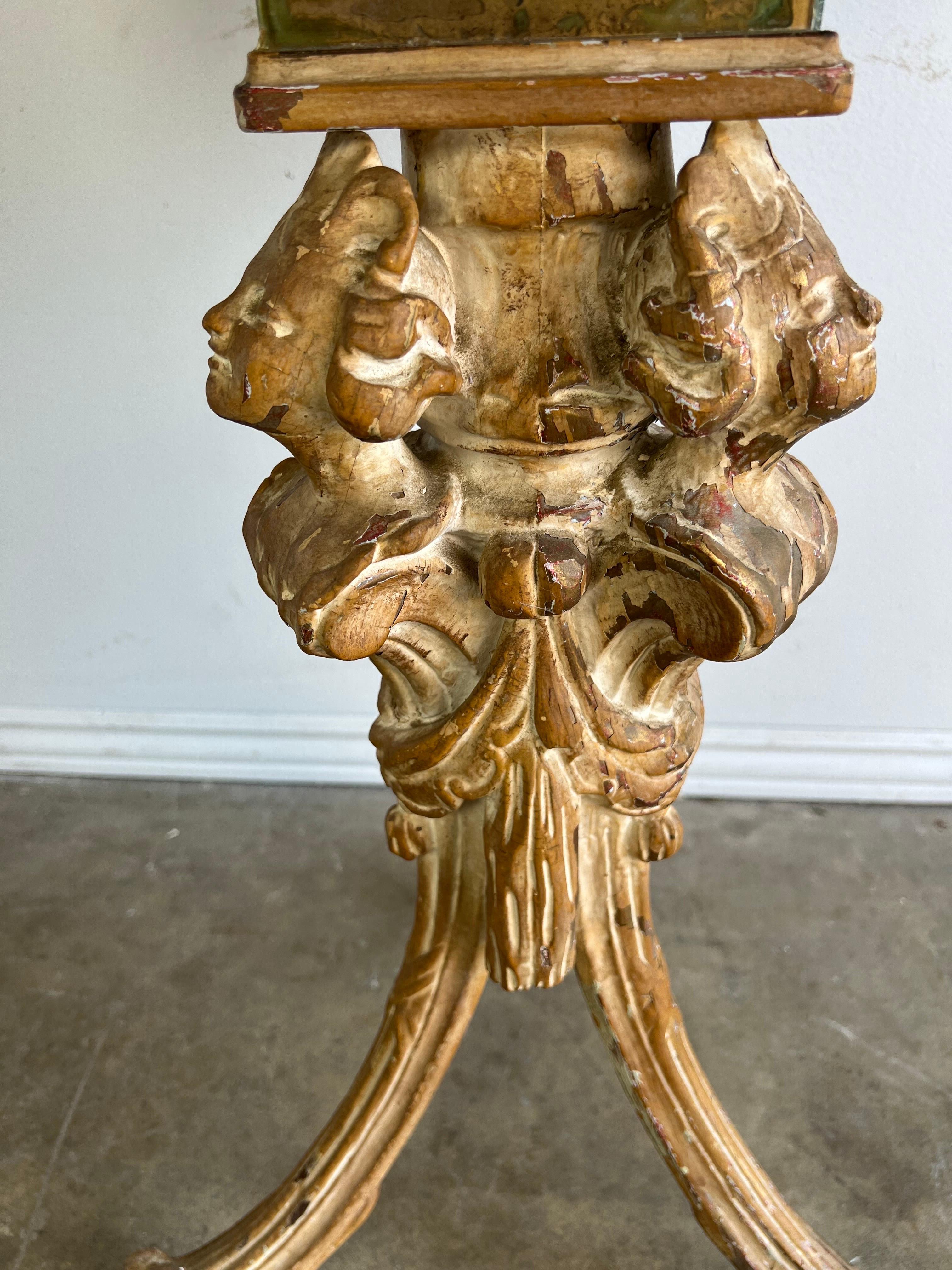 Mid-20th Century Tripod Mirror Top Table w/ Carved Cherubs