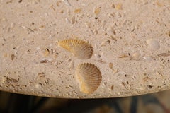 Tripod Nickel Finish Steel Base with Round Fossil Stone Top