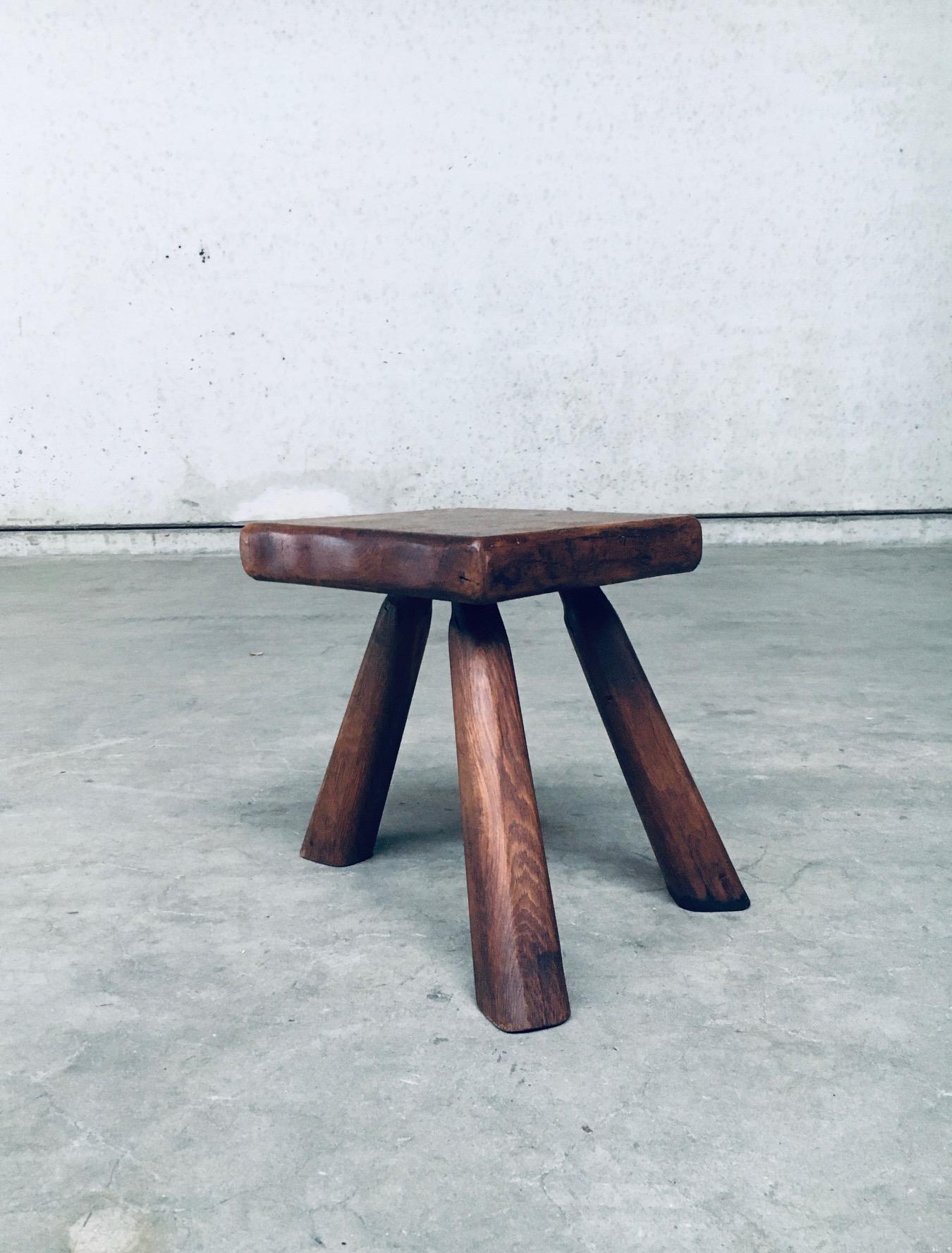 Rustic Tripod Oak Small Side Table / Stool, Belgium 1950's For Sale