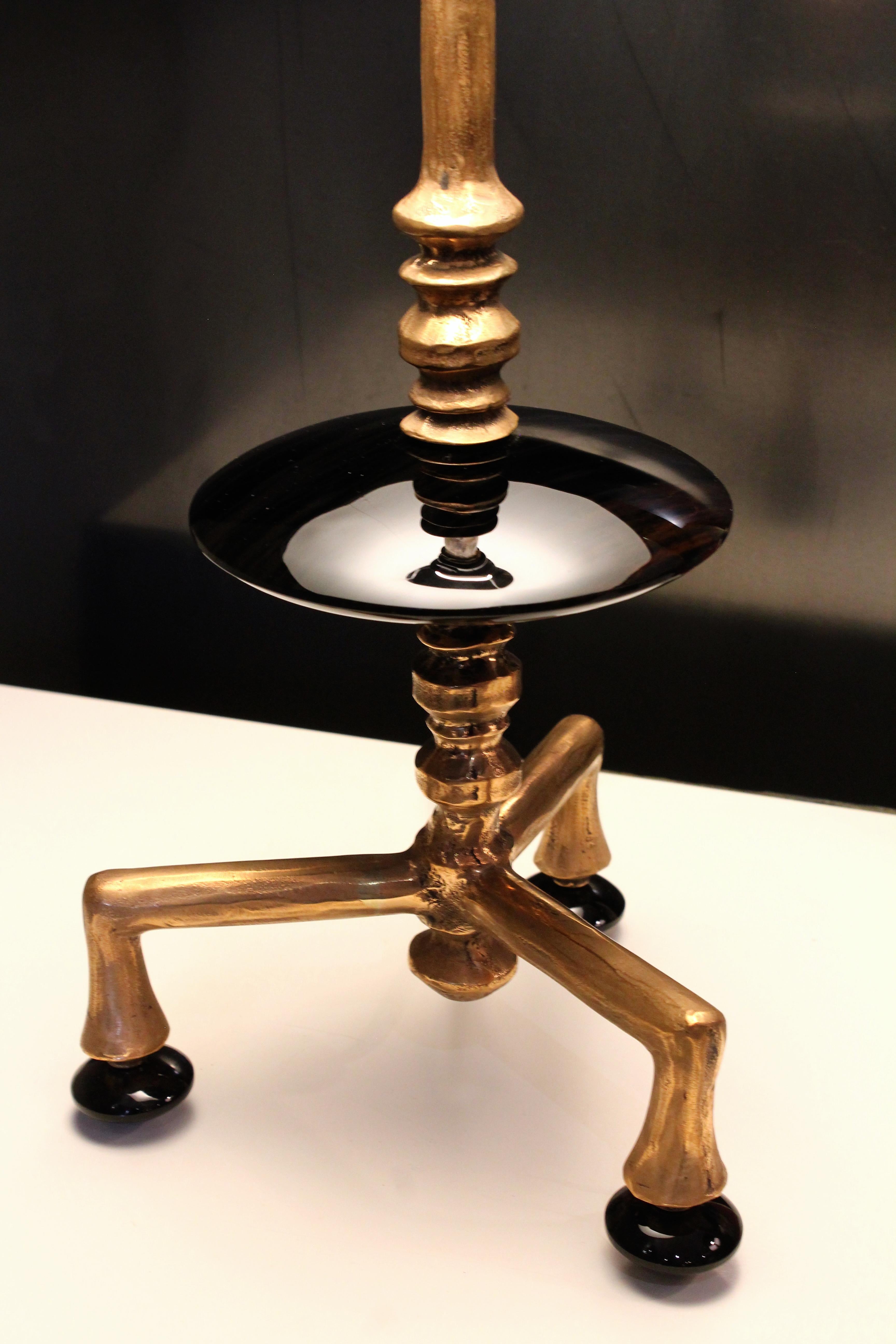 French Tripod Obsidian Lamp by Romain Barré For Sale