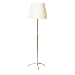 Lampada da terra modernista a treppiede in acciaio patinato e ottone - Francia anni '60