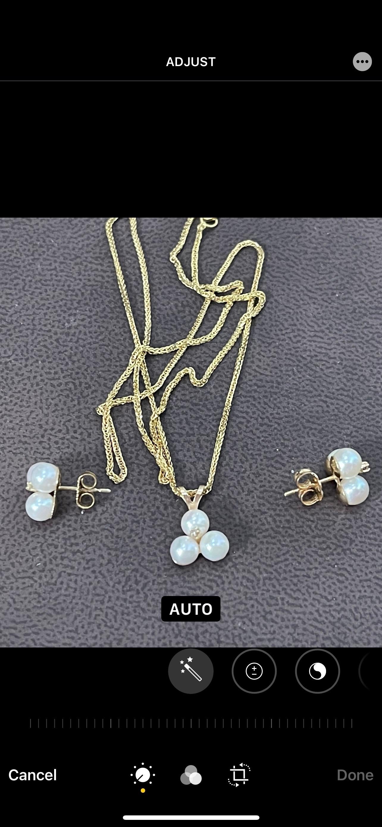 Women's Tripod Pearl Earring with Matching Pendant & 14 Karat Yellow Gold Chain Set For Sale