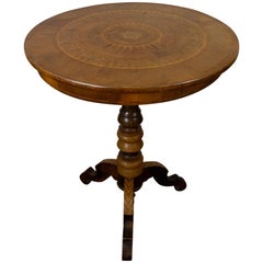Tripod Pedestal Table in Marquetry and Mixed Wood, Italy, 19th Century