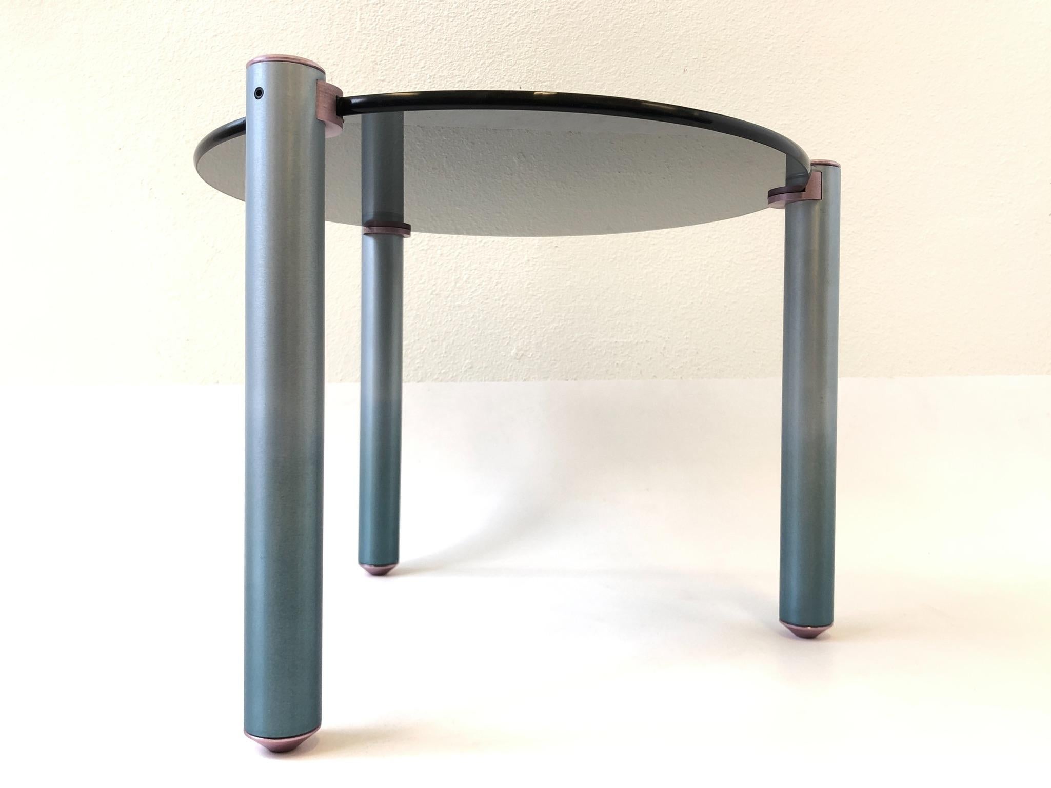 Brushed Tripod Postmodern Side Table For Sale