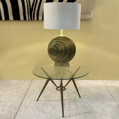 Tripod Round Italian Brass and Glass 1950s Coffee Table