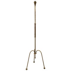 Vintage Tripod Solid Brass Art Deco Floor Lamp, France, 1940s