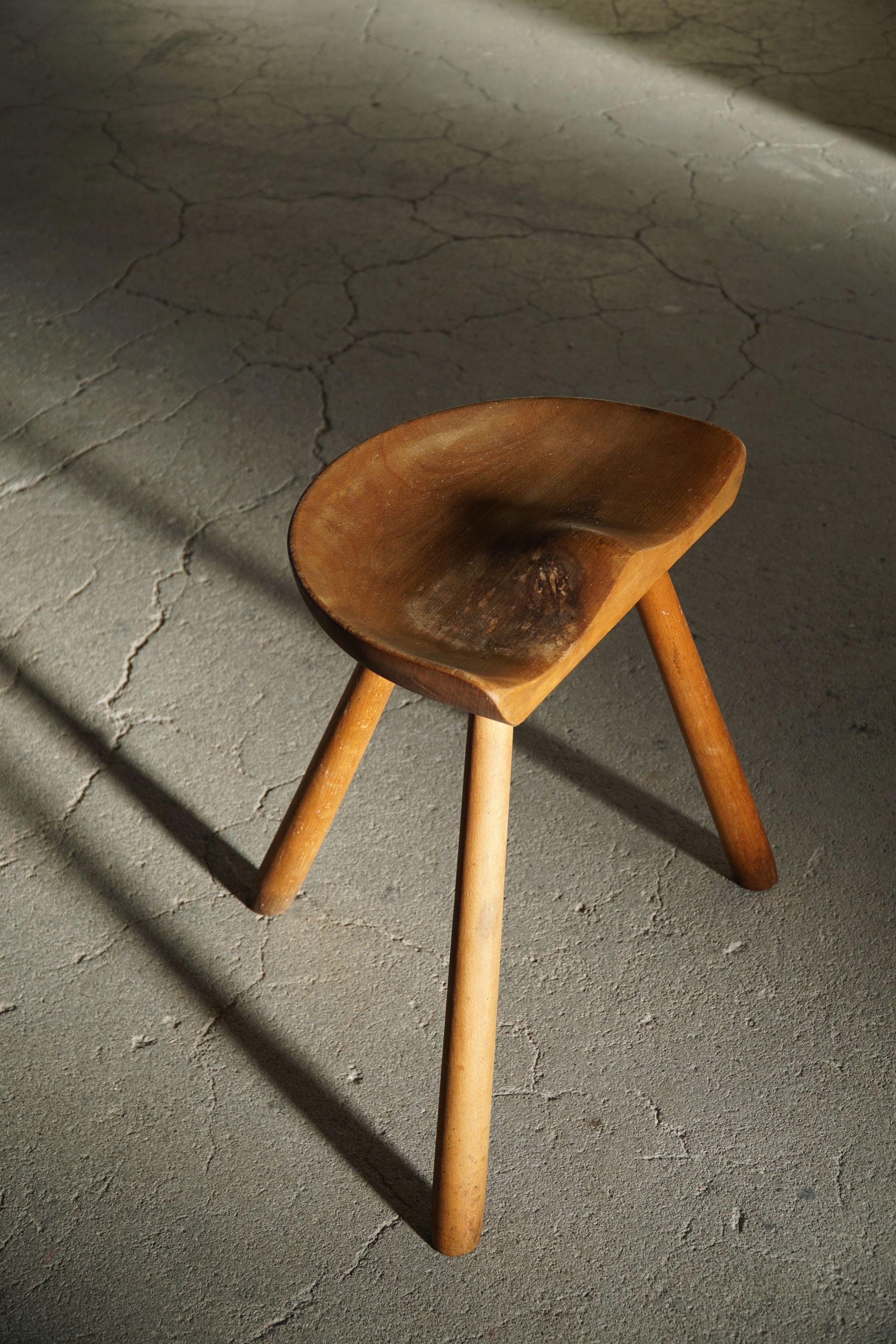 Tripod Stool in Solid Beech Wood, by Danish Cabinetmaker, Mid Century, Ca 1960s For Sale 2