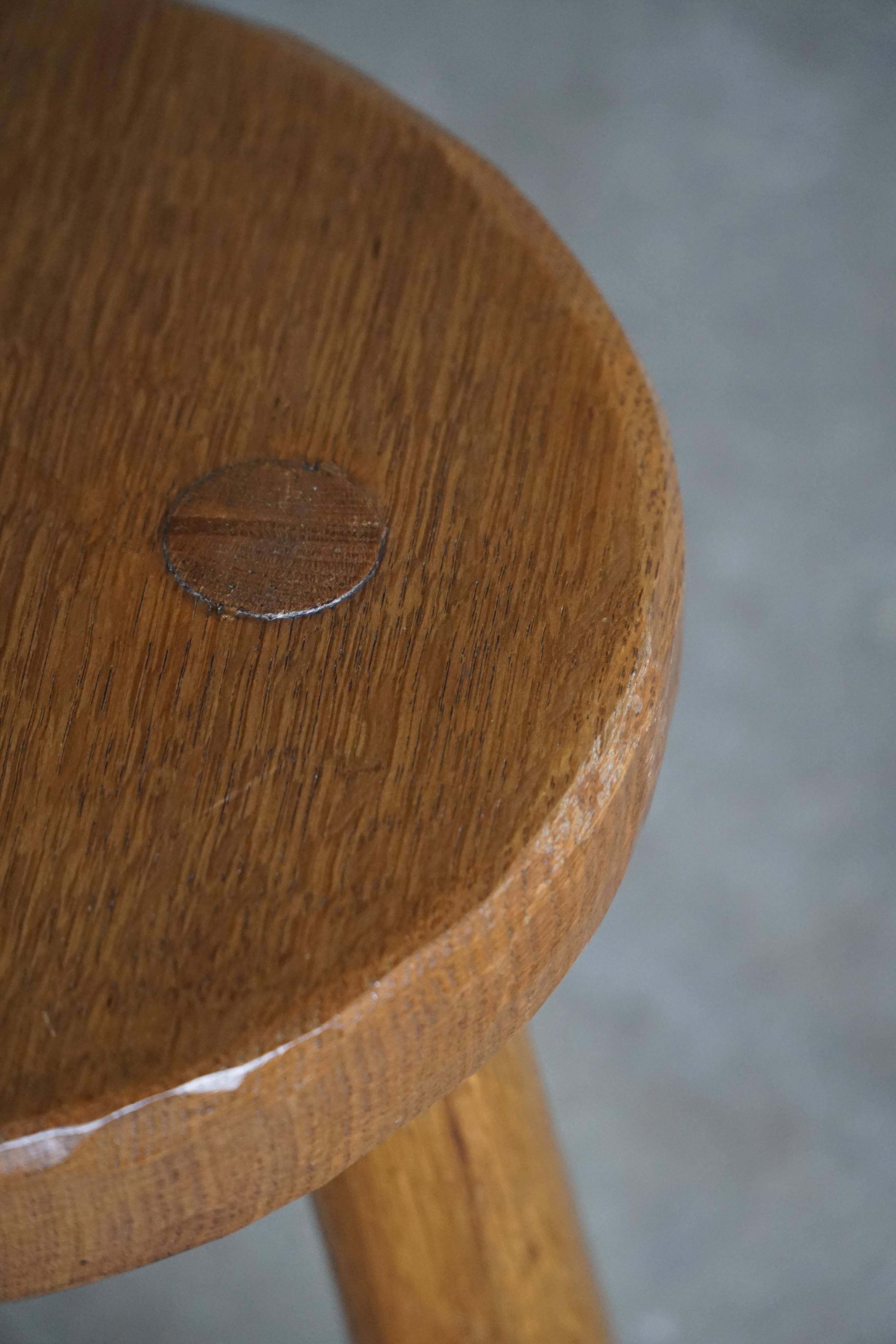 20th Century Tripod Stool in Solid Oak, by a Swedish Cabinetmaker, Midcentury, circa 1960s