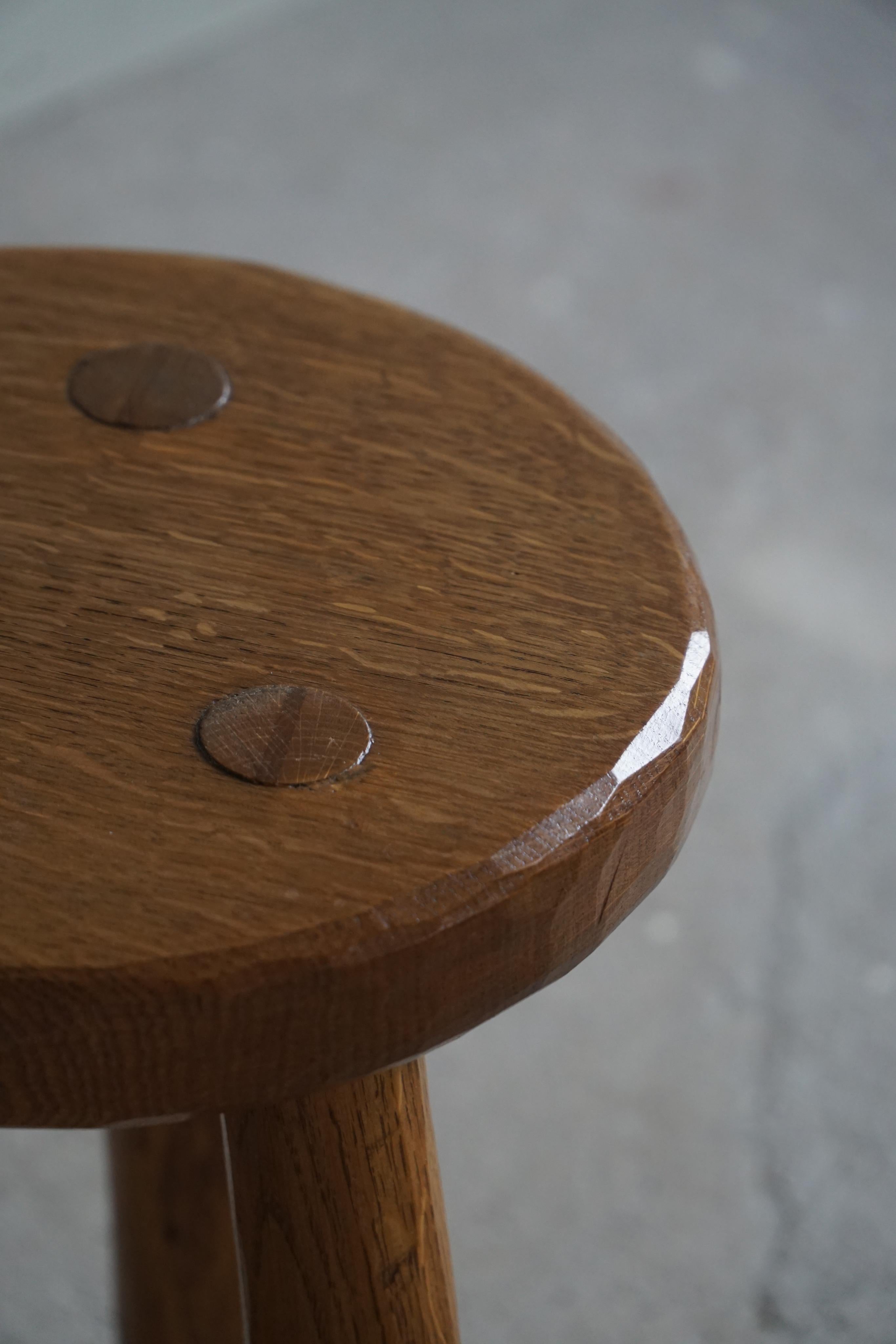 Tripod Stool in Solid Oak, by a Swedish Cabinetmaker, Midcentury, circa 1960s 3