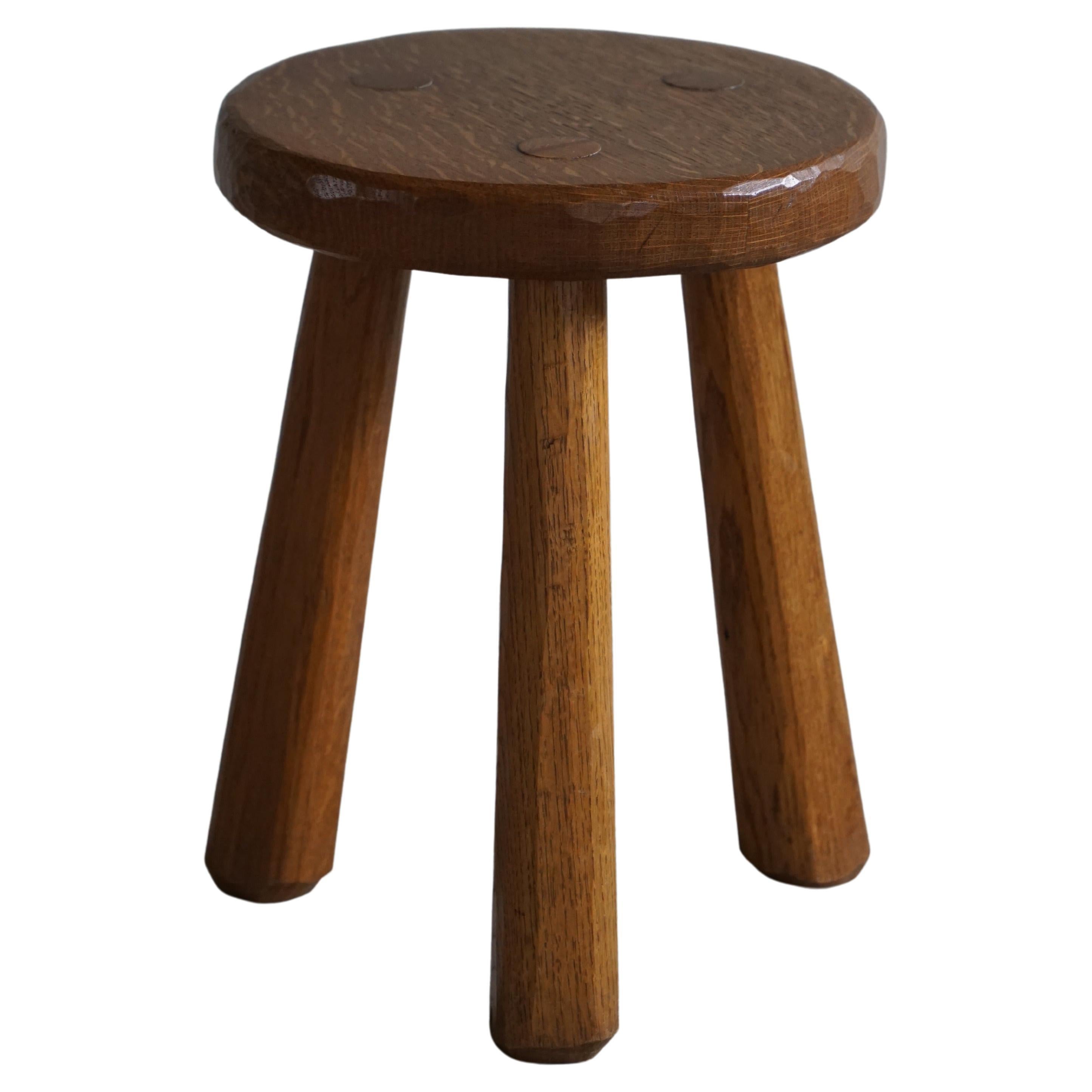 Tripod Stool in Solid Oak, by a Swedish Cabinetmaker, Midcentury, circa 1960s
