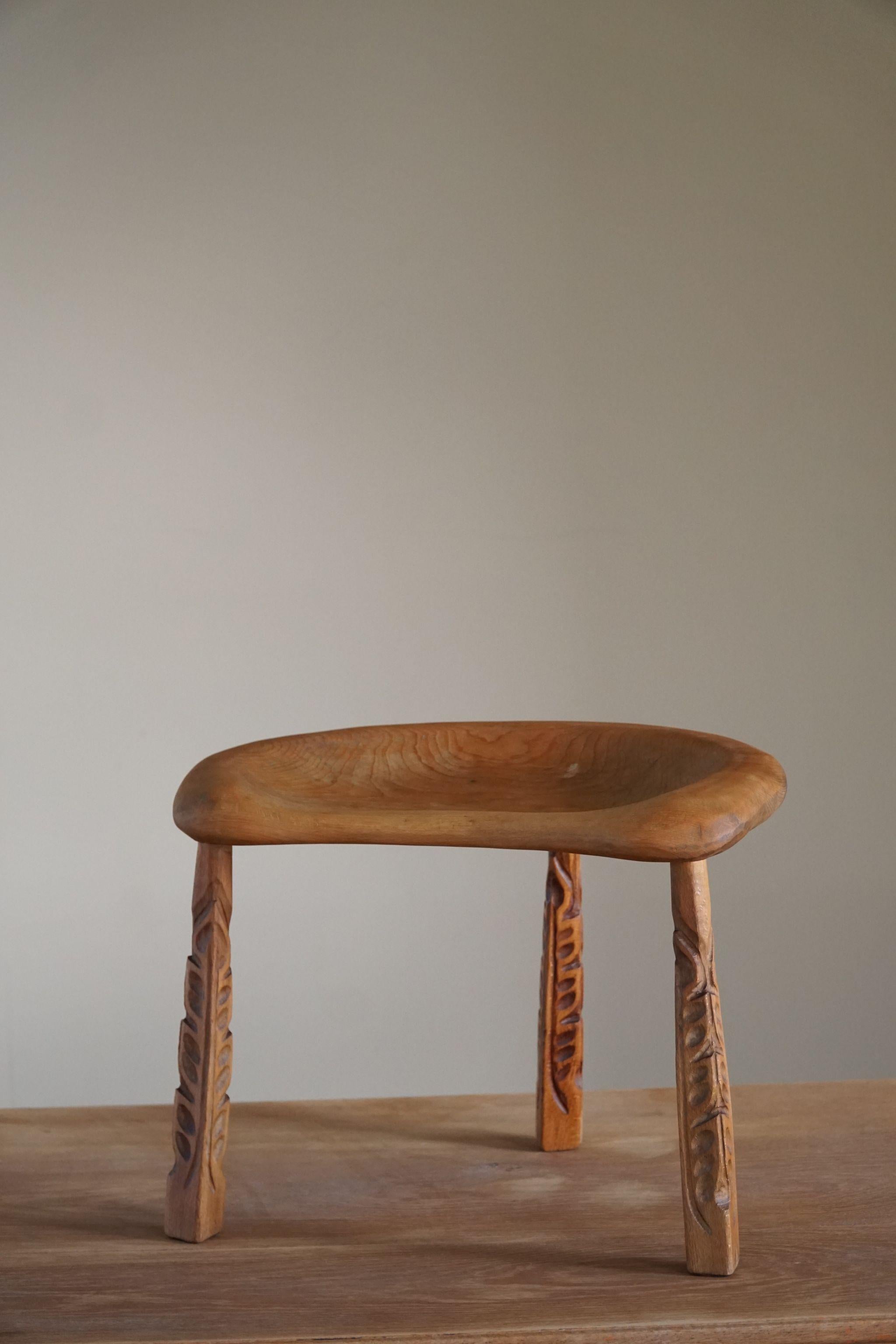 Tripod Stool in Solid Oak Wood, by Danish Cabinetmaker, Mid Century, 1950s 4