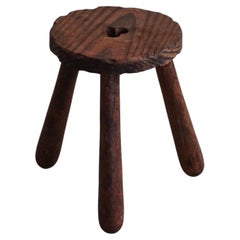 Tripod Stool in Solid Pine, Made by a Swedish Cabinetmaker, Wabi Sabi, 1950s