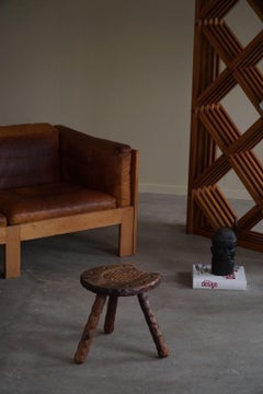 Tripod Stool in Solid Pine, Made by a Swedish Cabinetmaker, Wabi Sabi, 1960s