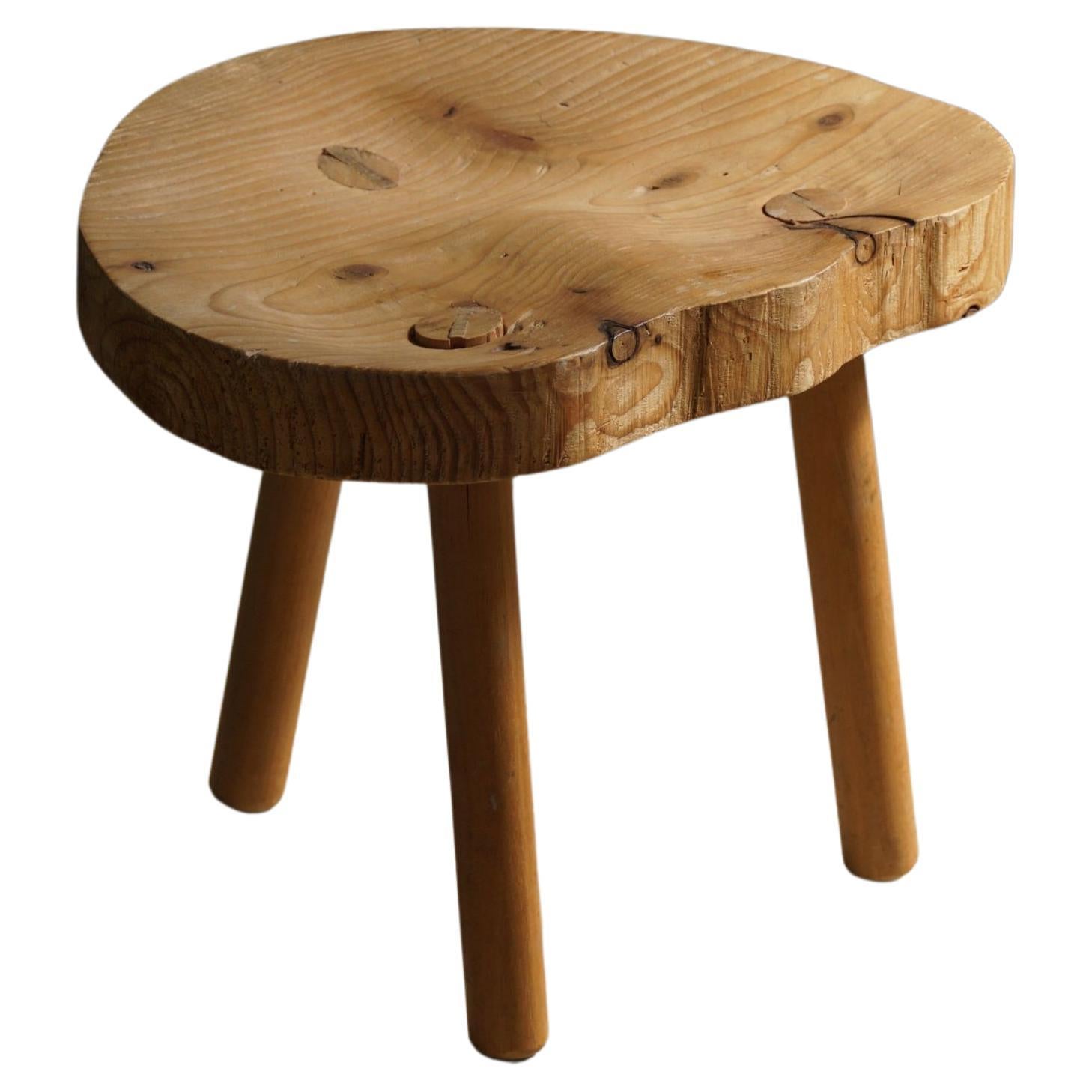 Tripod Stool in Solid Pine Wood, by Swedish Cabinetmaker, Mid Century, Ca 1960s For Sale